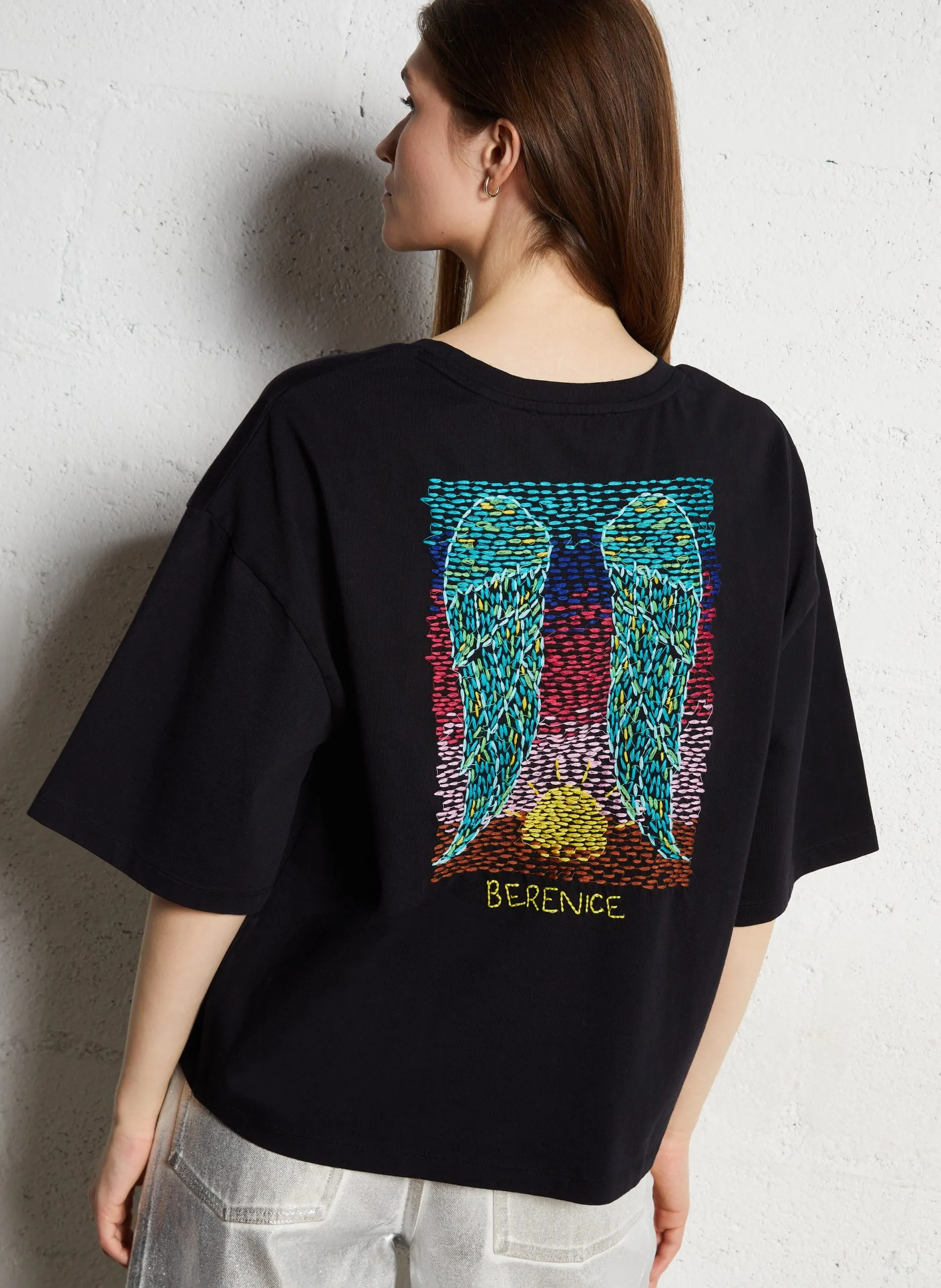 Oversize-T-Shirt aus Baumwolle mit Rundhalsausschnitt Schwarz TERZAAILES