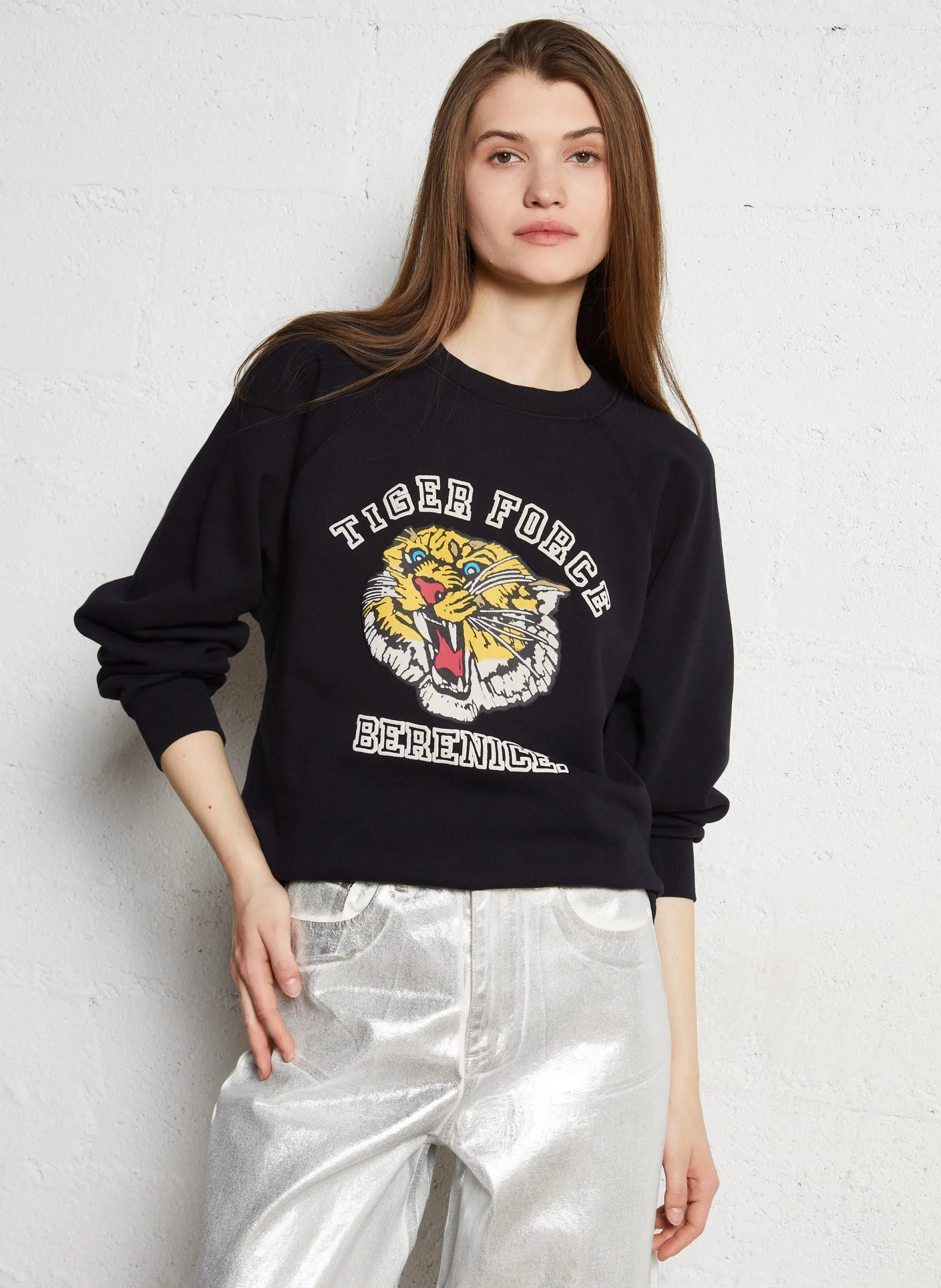 Oversize-Sweatshirt aus Baumwolle mit Rundhalsausschnitt Schwarz SDIGER