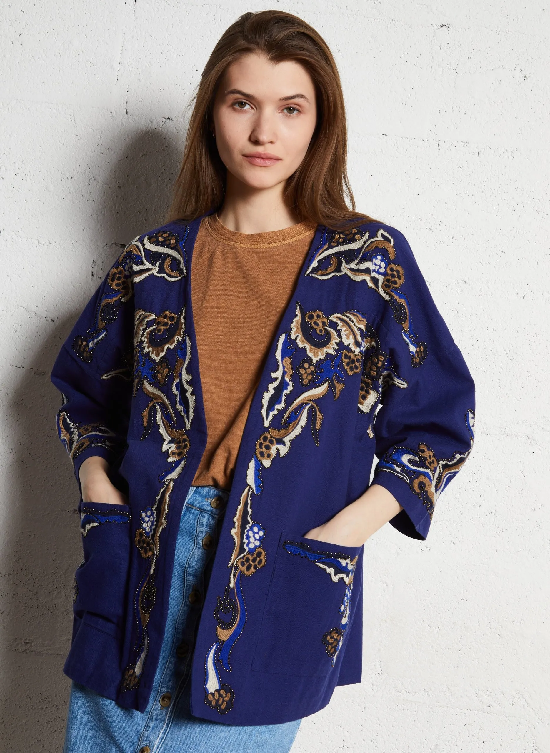 Bestickte Baumwolljacke Blau NOURIA