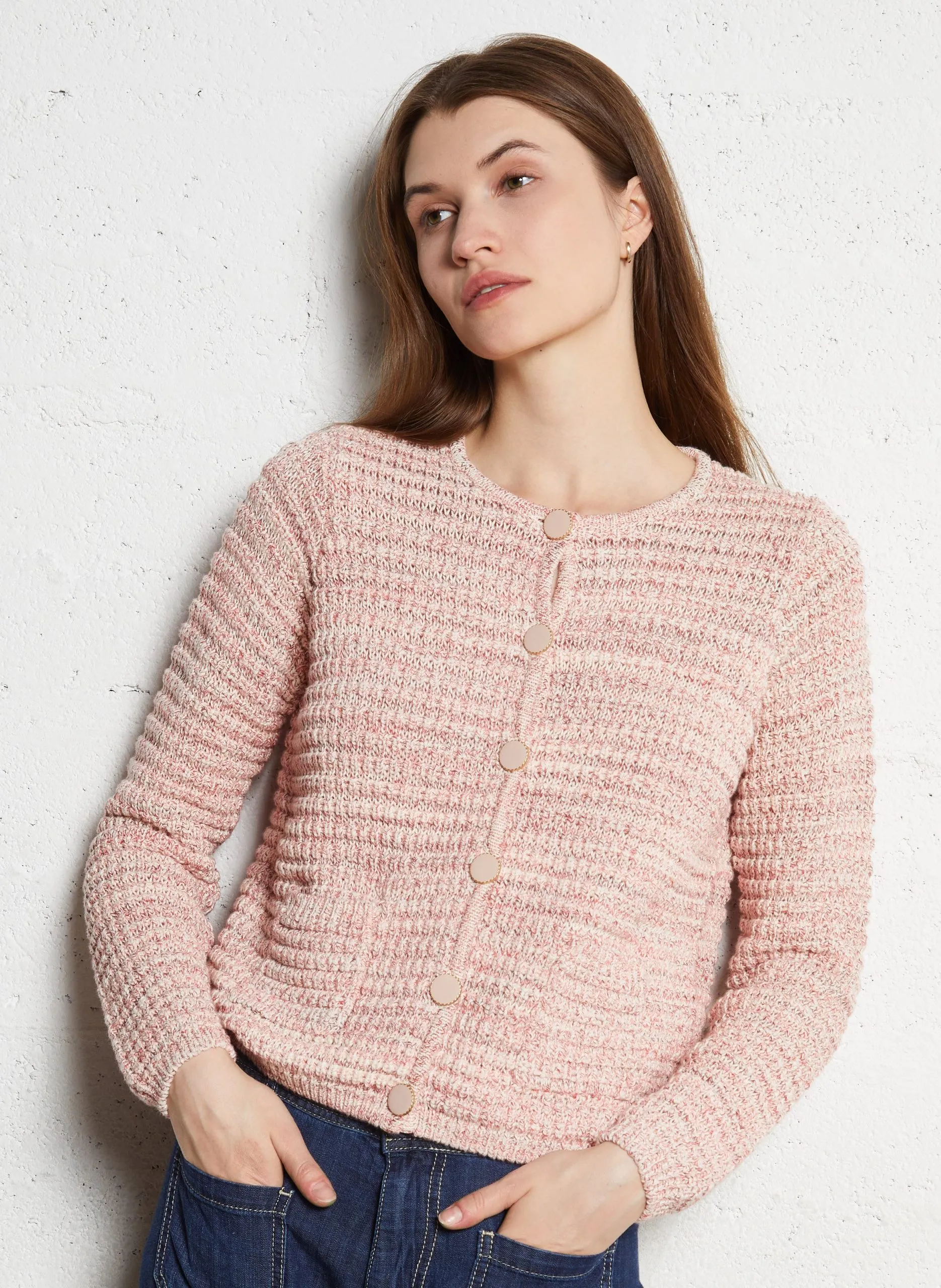 Geknöpfter Baumwoll-Cardigan Rosa GILARYS