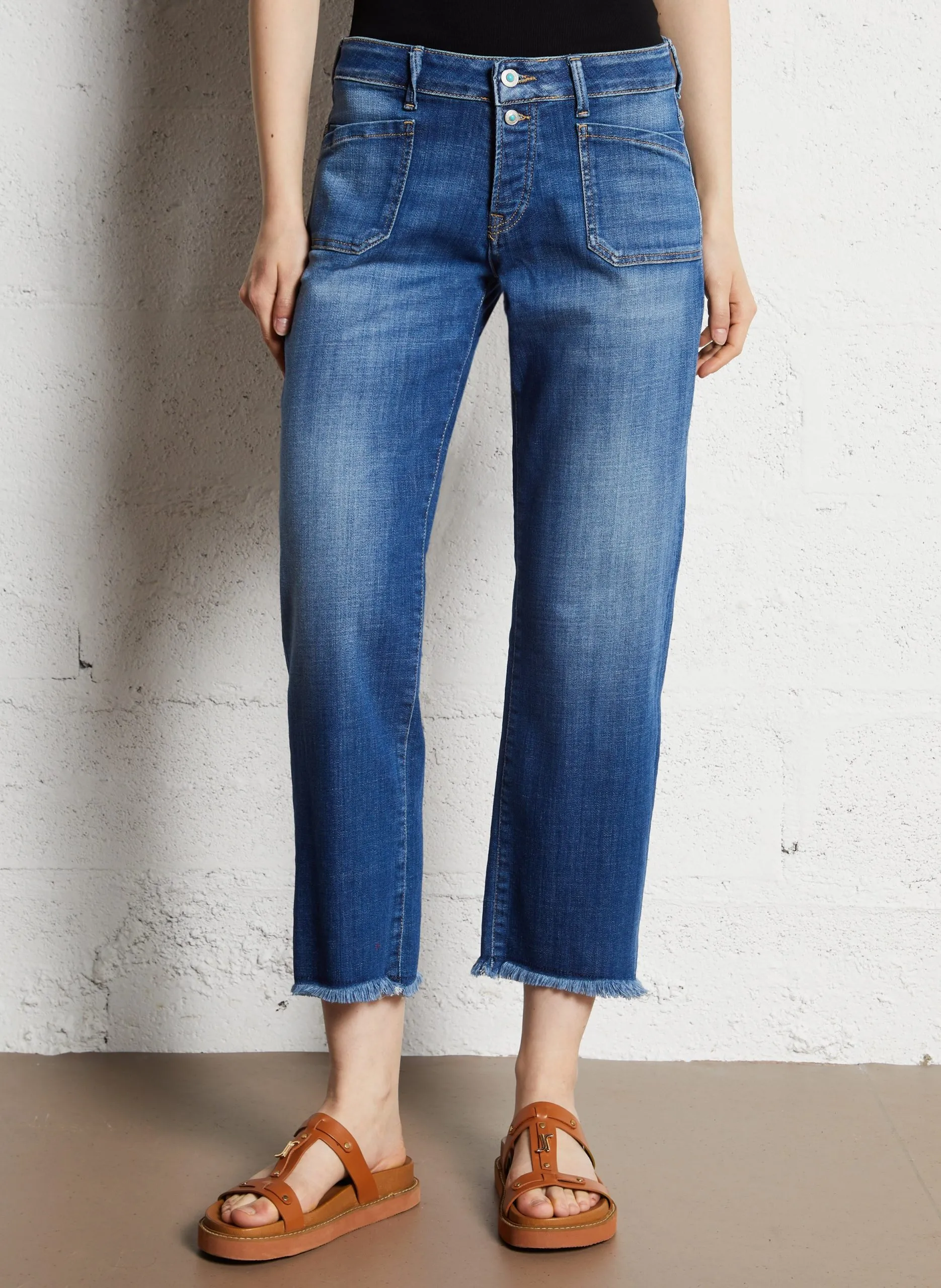 Cropped Jeans aus Baumwoll-Mix Blau PRISKA