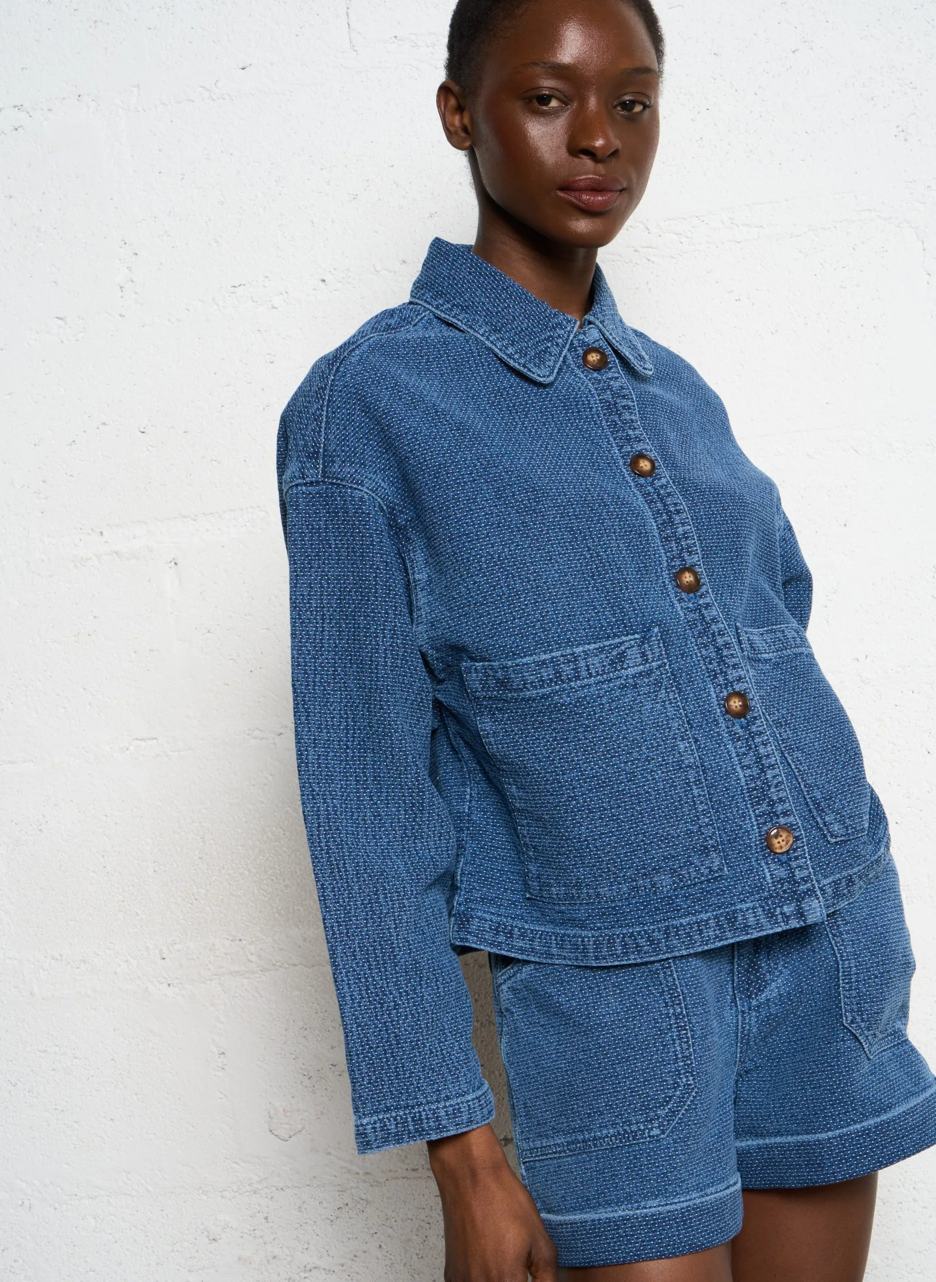 Baumwoll-Mix-Jacke mit klassischem Kragen Blau VIRGINIE