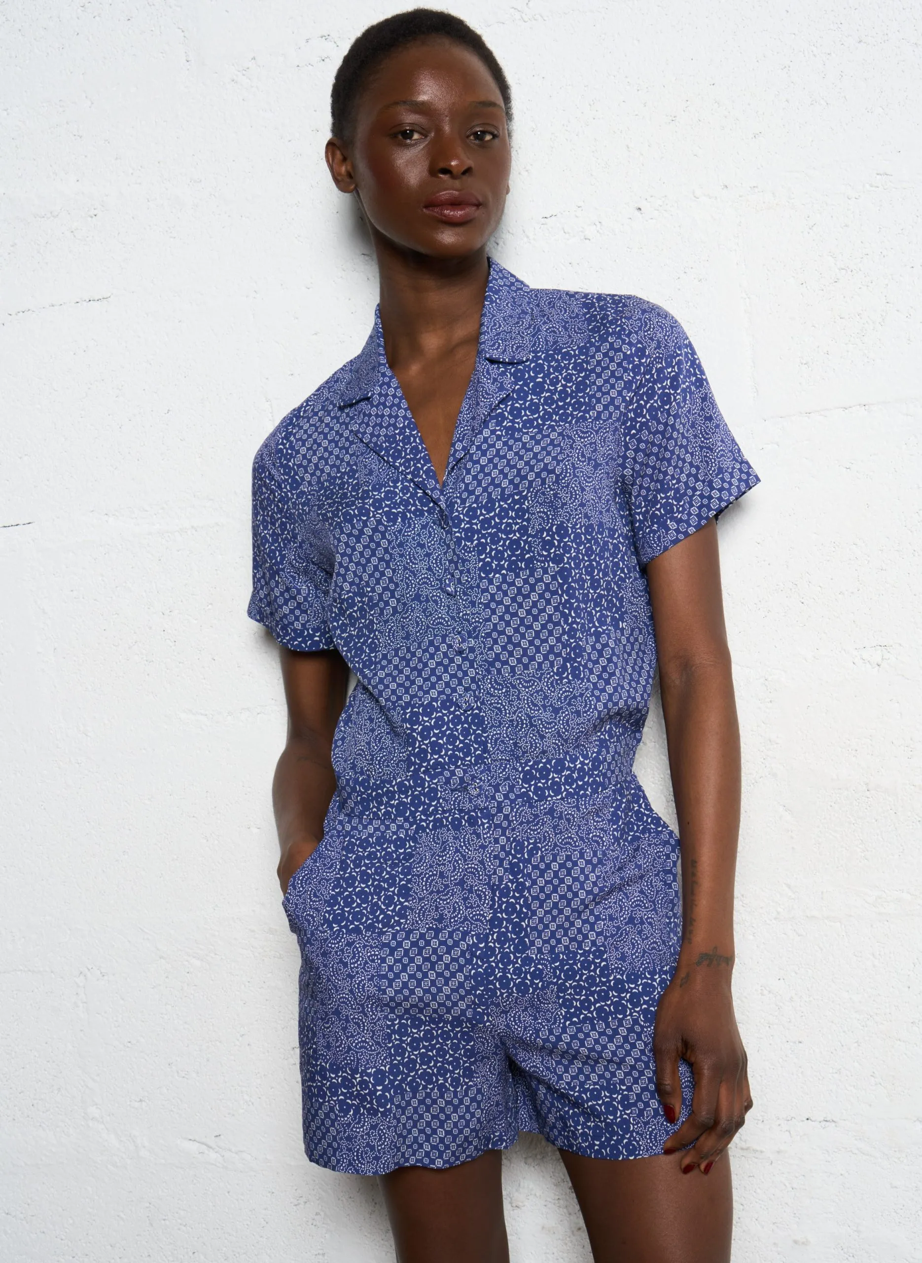 Bedruckter Playsuit Blau