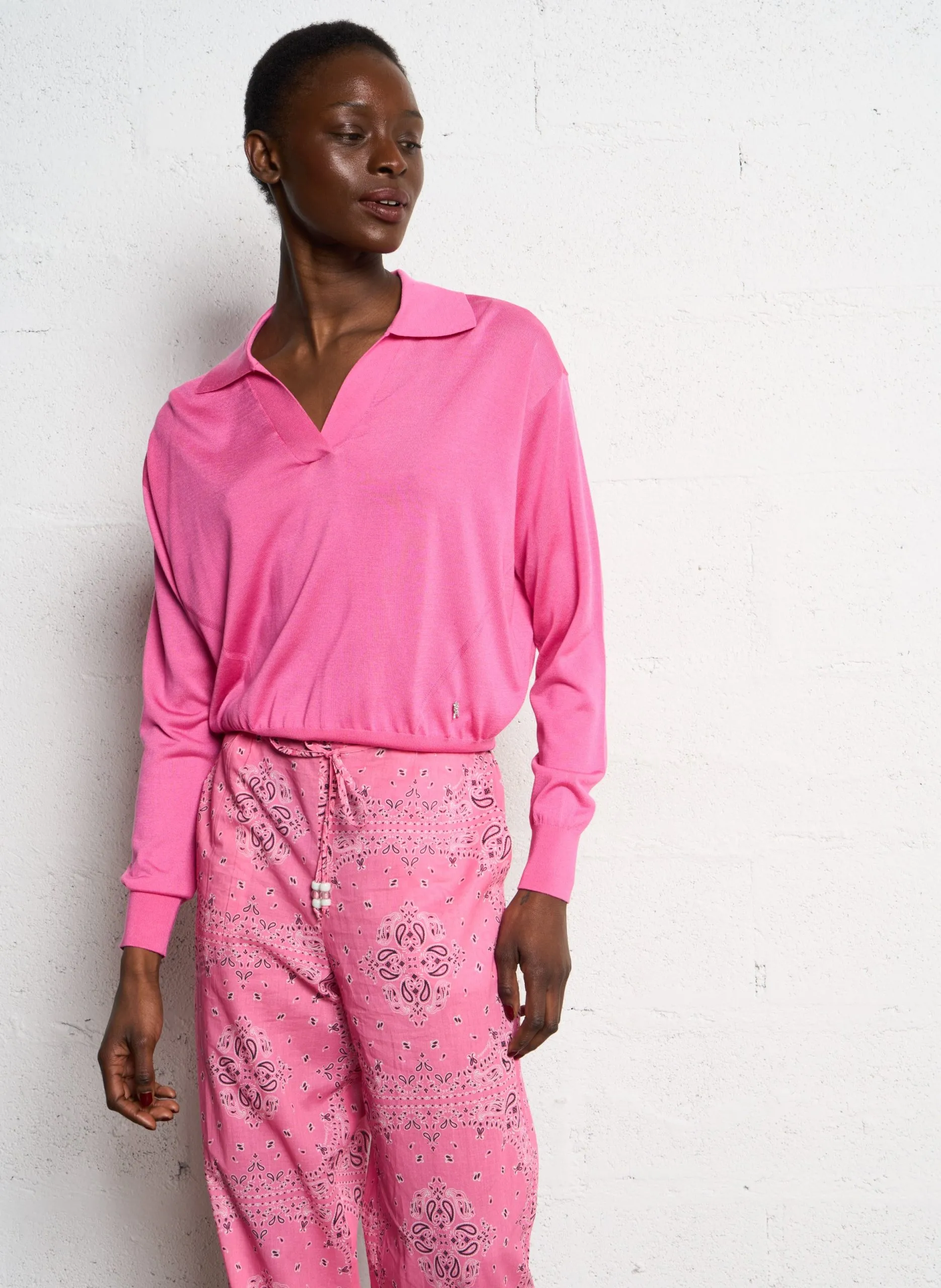 Pullover mit Polokragen Rosa MAMY