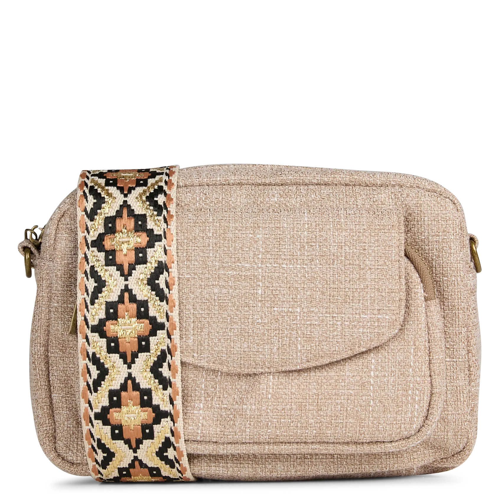 Umhängetasche mit Reißverschluss aus Baumwollmischung Beige NAINA