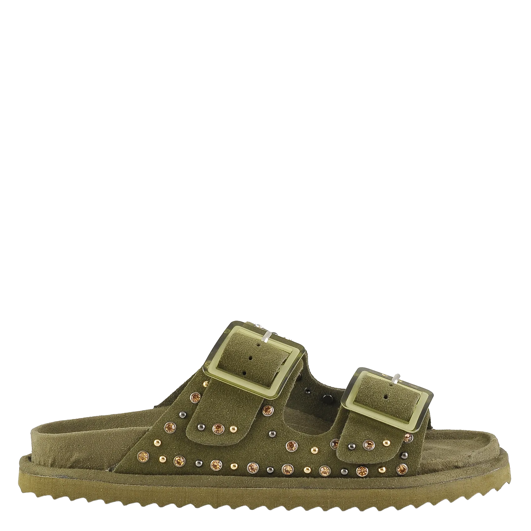 Avarca Berlin - Flache Ledersandalen mit Samt Khaki