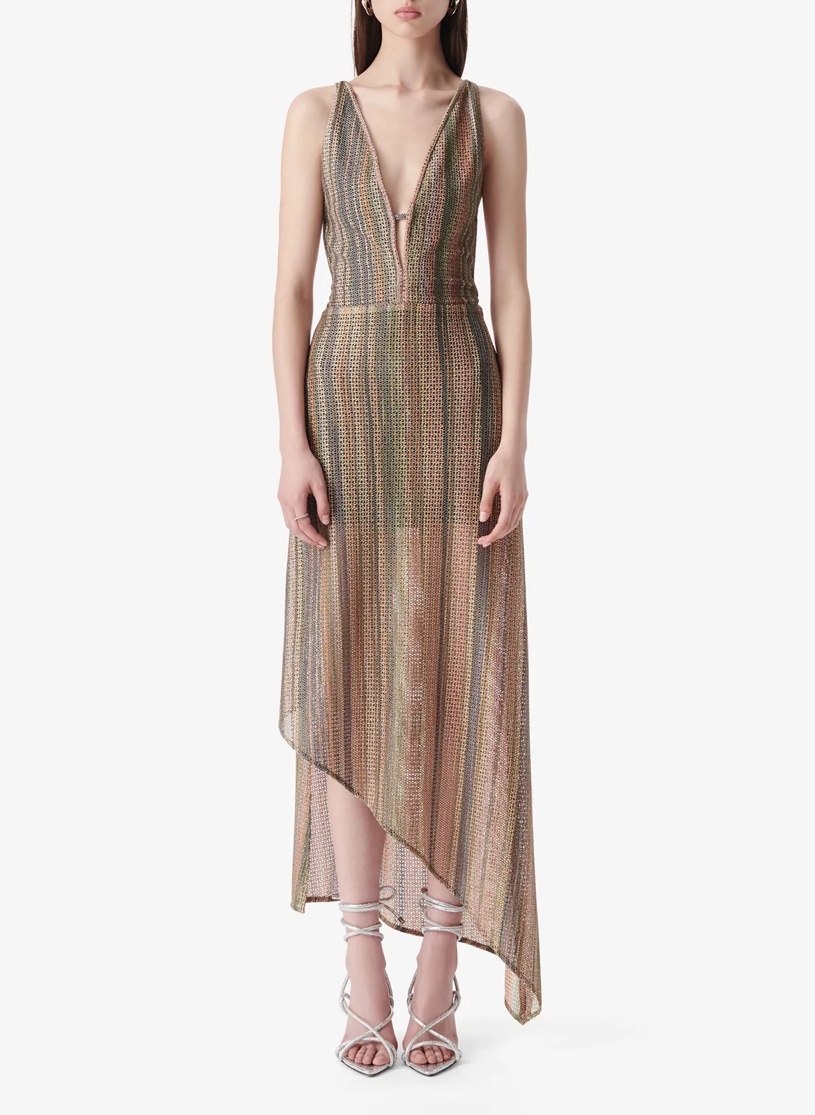 Langes Kleid mit Metallic-Effekt und V-Ausschnitt Mehrfarbig EMMAN