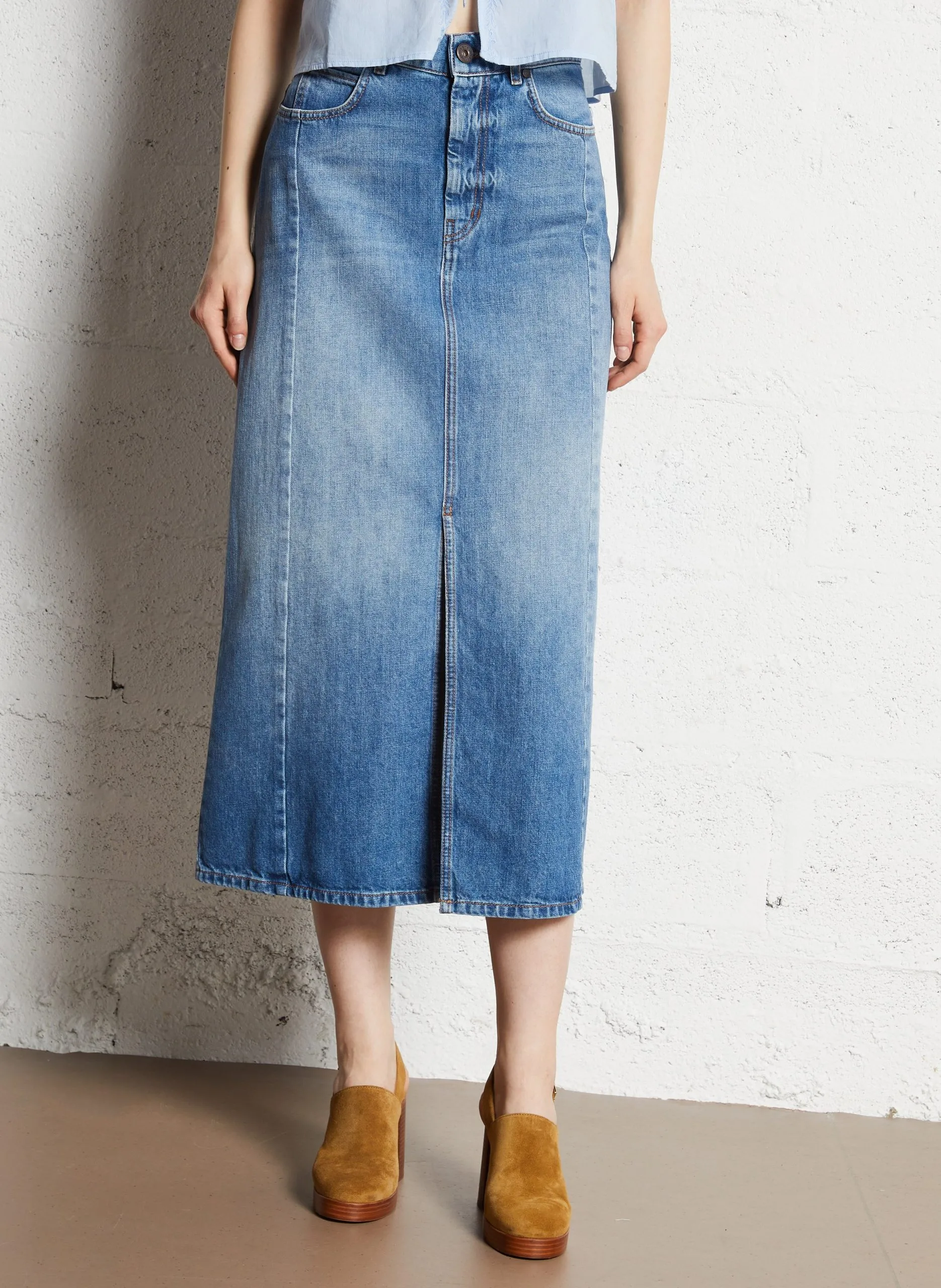 Langer Baumwollrock Blau GESSO