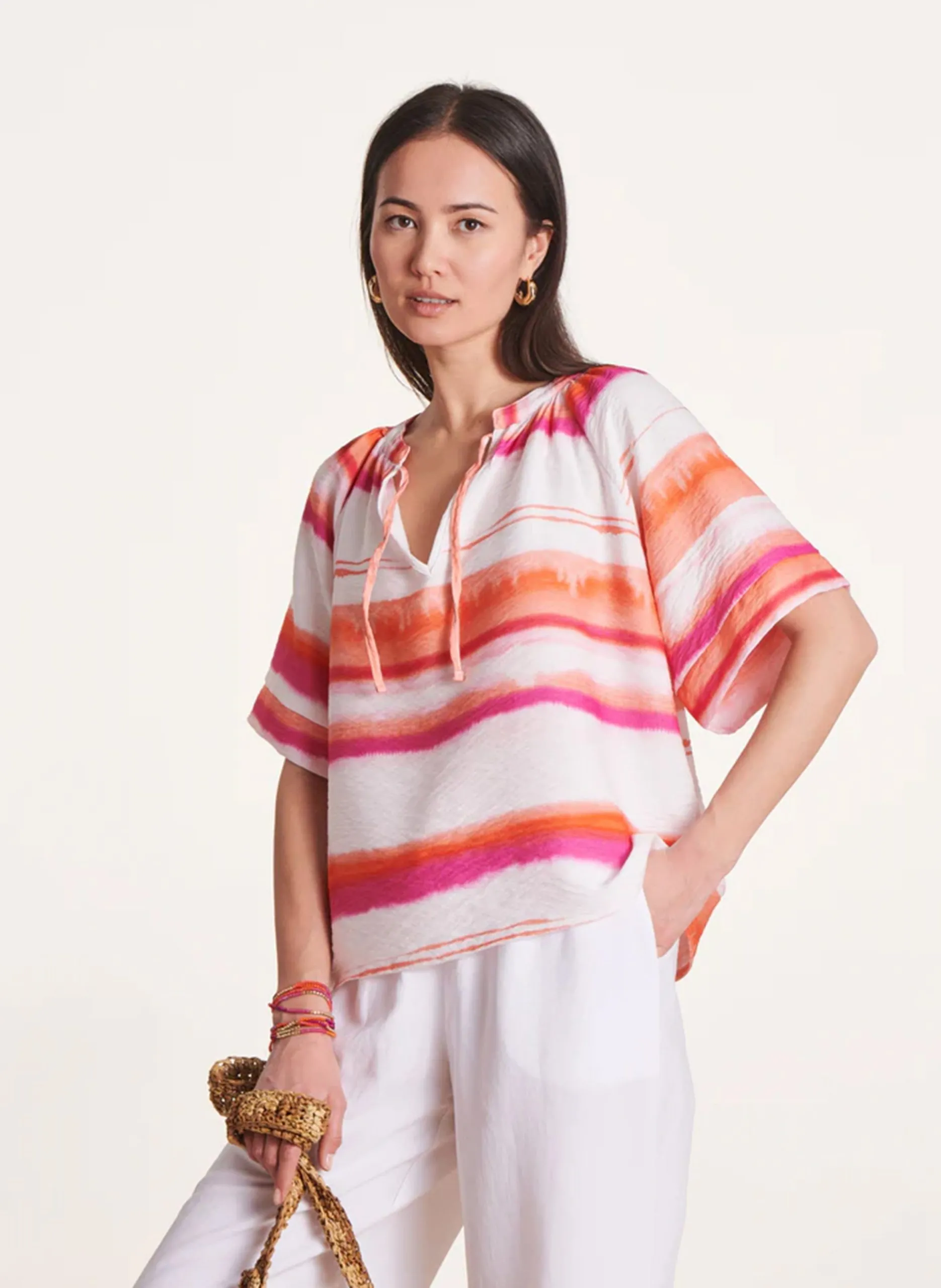 Weites Top mit kurzen Ärmeln Rosa