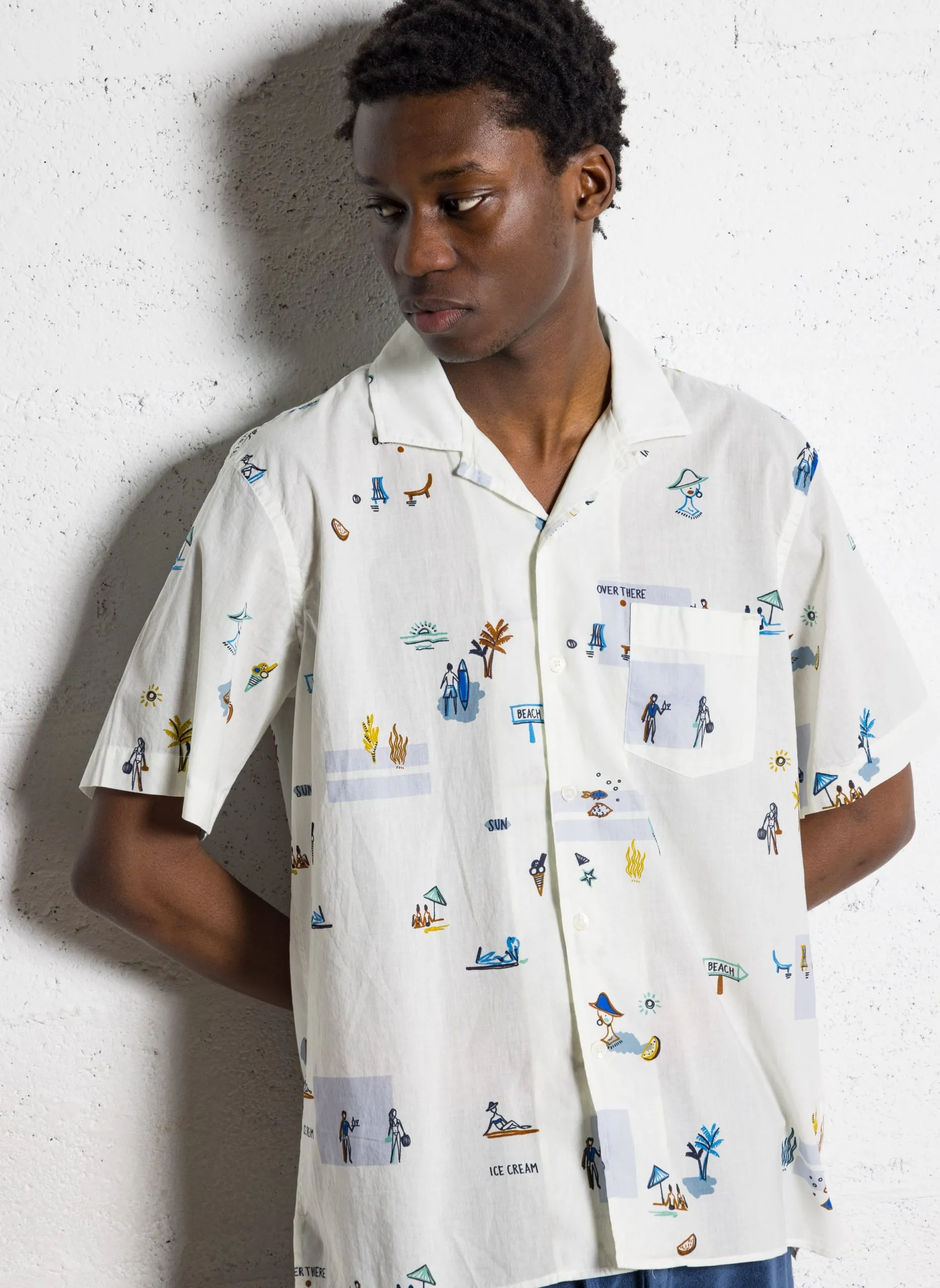 Gerade geschnittene Baumwollbluse mit Print Beige PALM MC