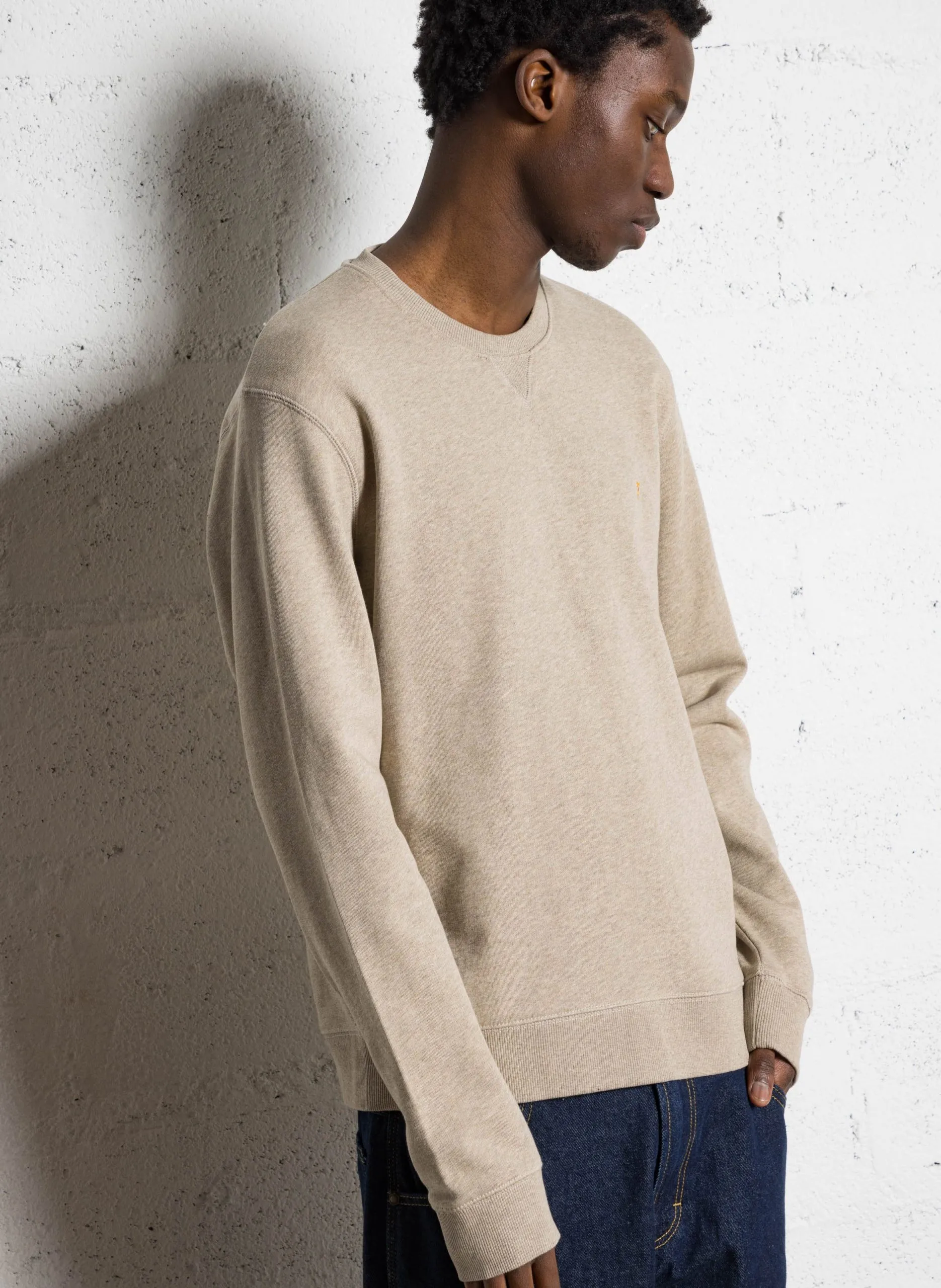Rundhals-Sweatshirt aus Bio-Baumwolle, Slim Fit Beige TIM