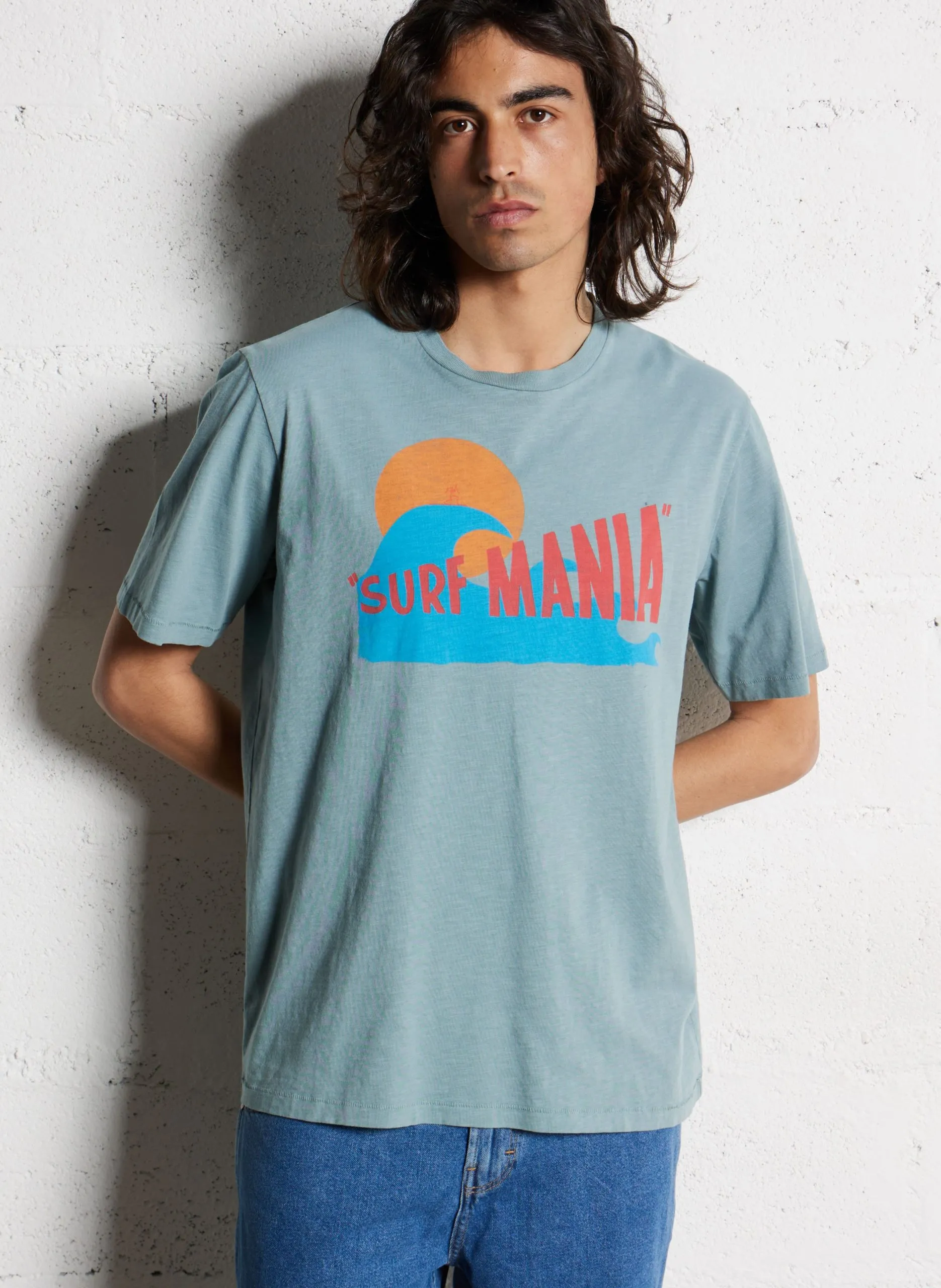 Gerade geschnittenes Rundhals-T-Shirt Grun SURF MANIA