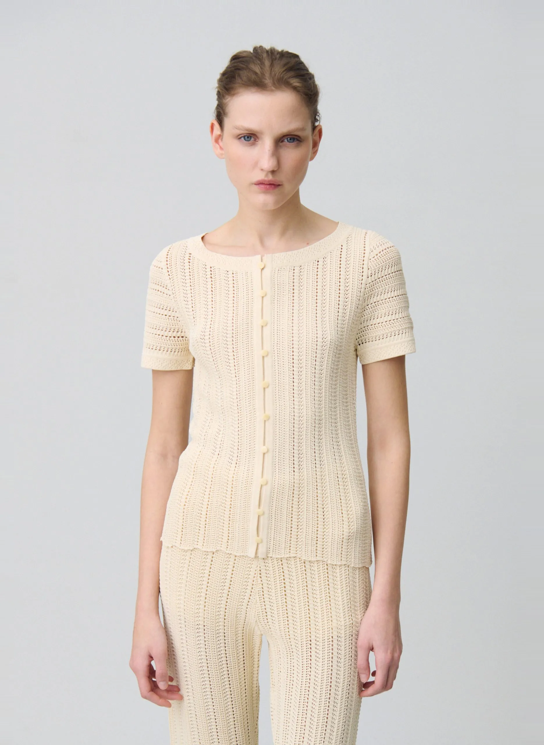 Gerade geschnittenes Häkel-Top Beige