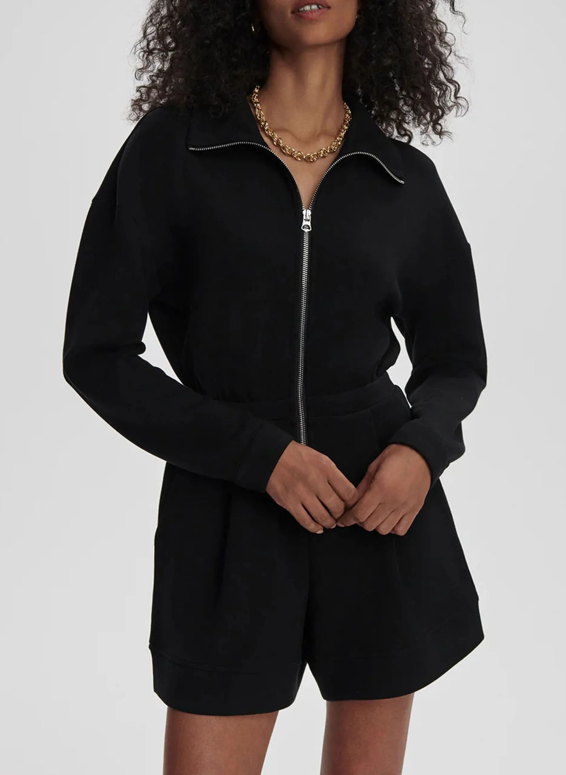 Gerader Playsuit mit Stehkragen Schwarz ANNIKA