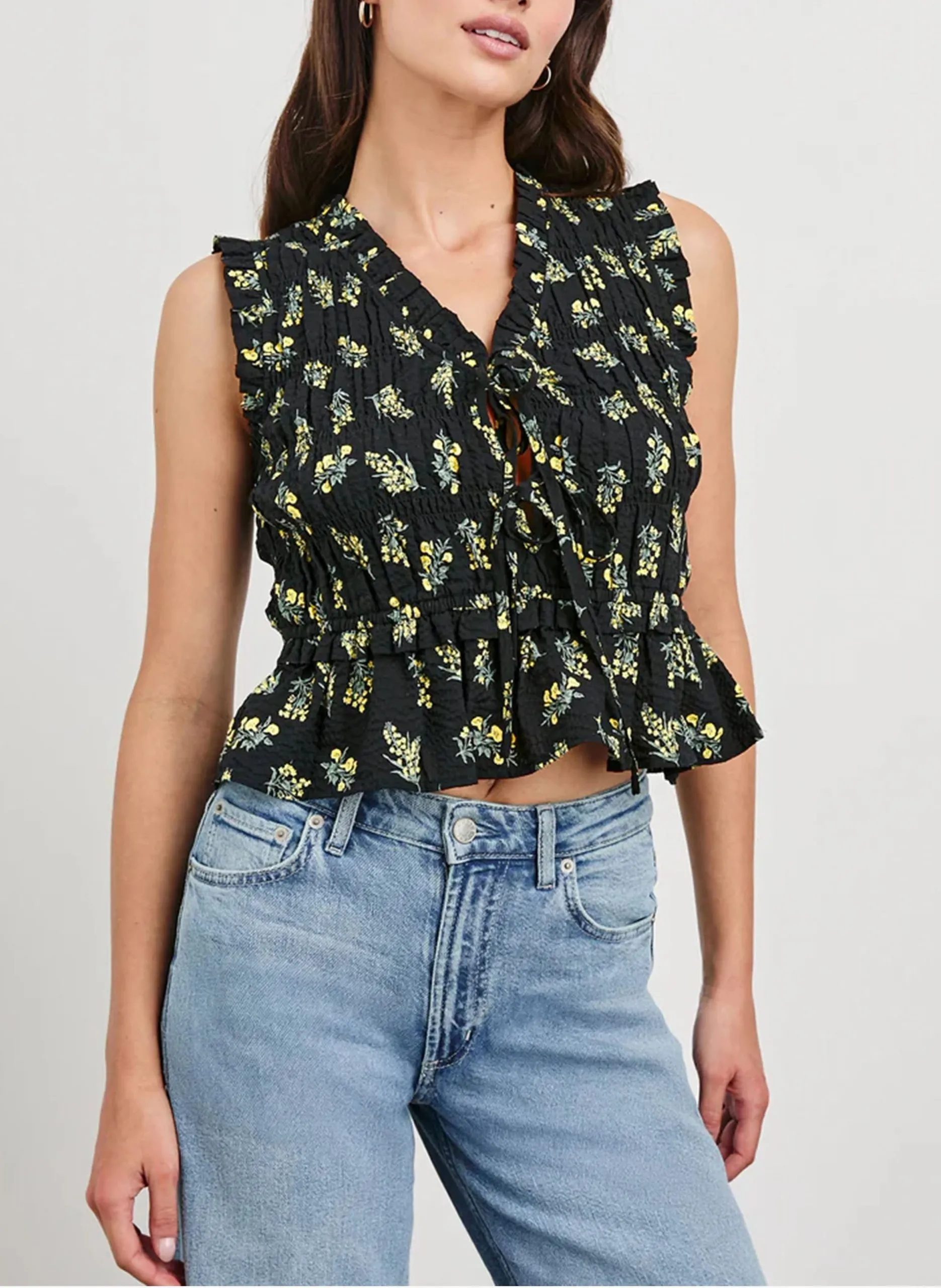 Baumwoll-Top mit V-Ausschnitt Schwarz MARTINE