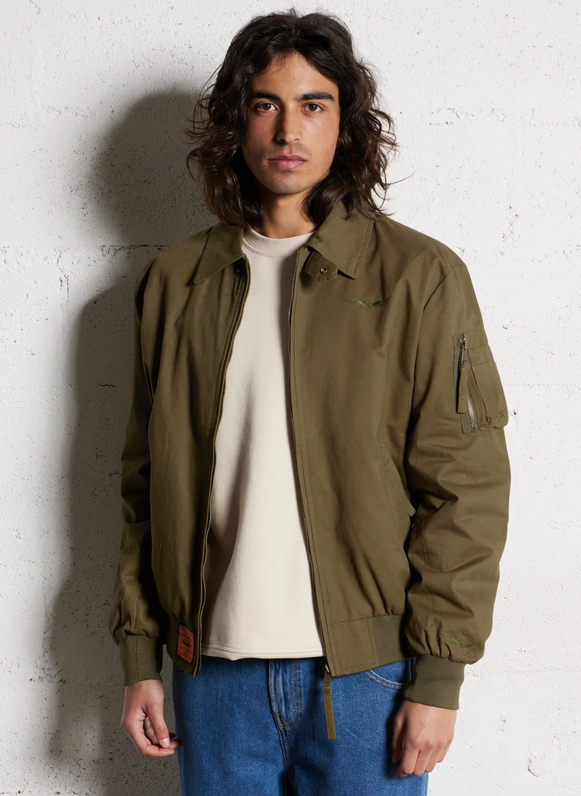 Baumwolljacke mit Reißverschluss und Rippbündchen Khaki HUMMING