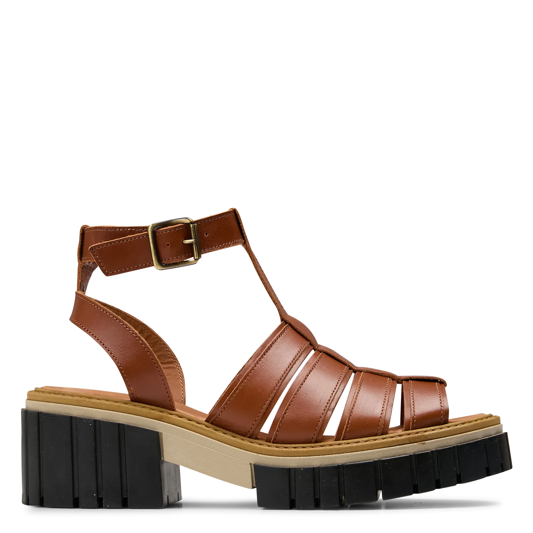 Hohe Ledersandalen mit Keilabsatz Braun