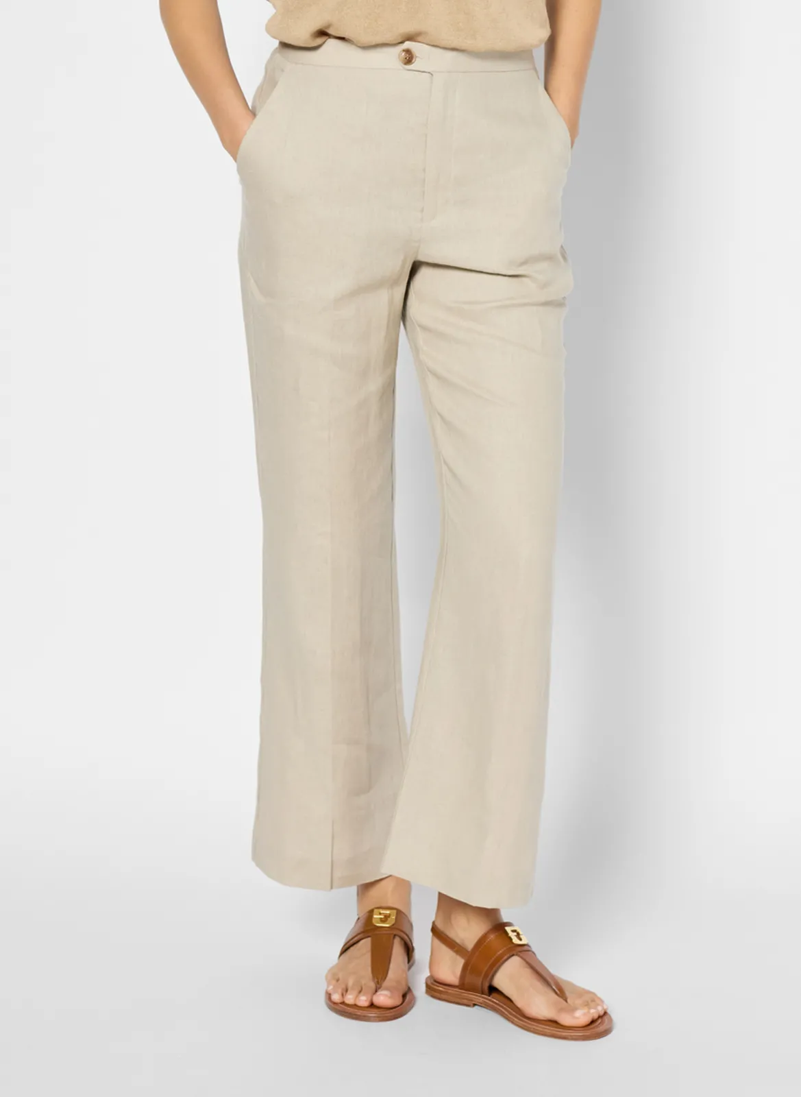 Gerade geschnittene 7/8-Hose aus Leinen Beige LYS