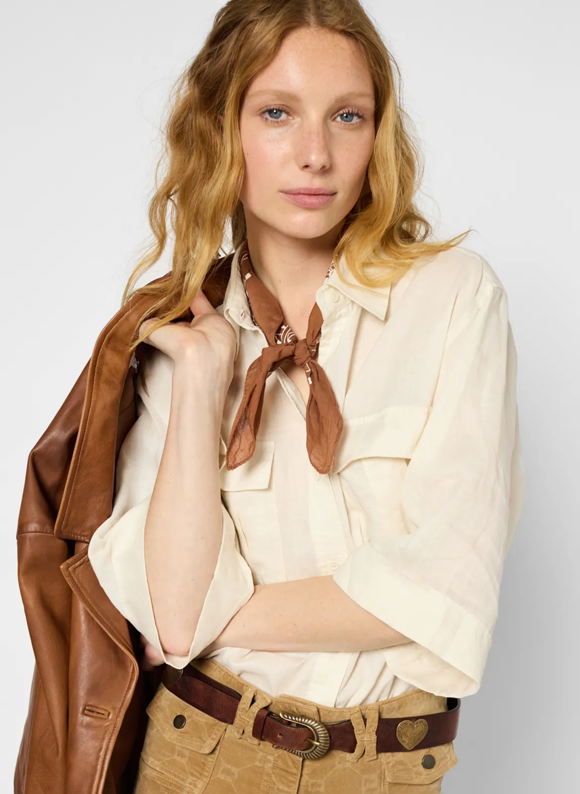 Bedrucktes Hemd mit klassischem Kragen Beige UDALINE