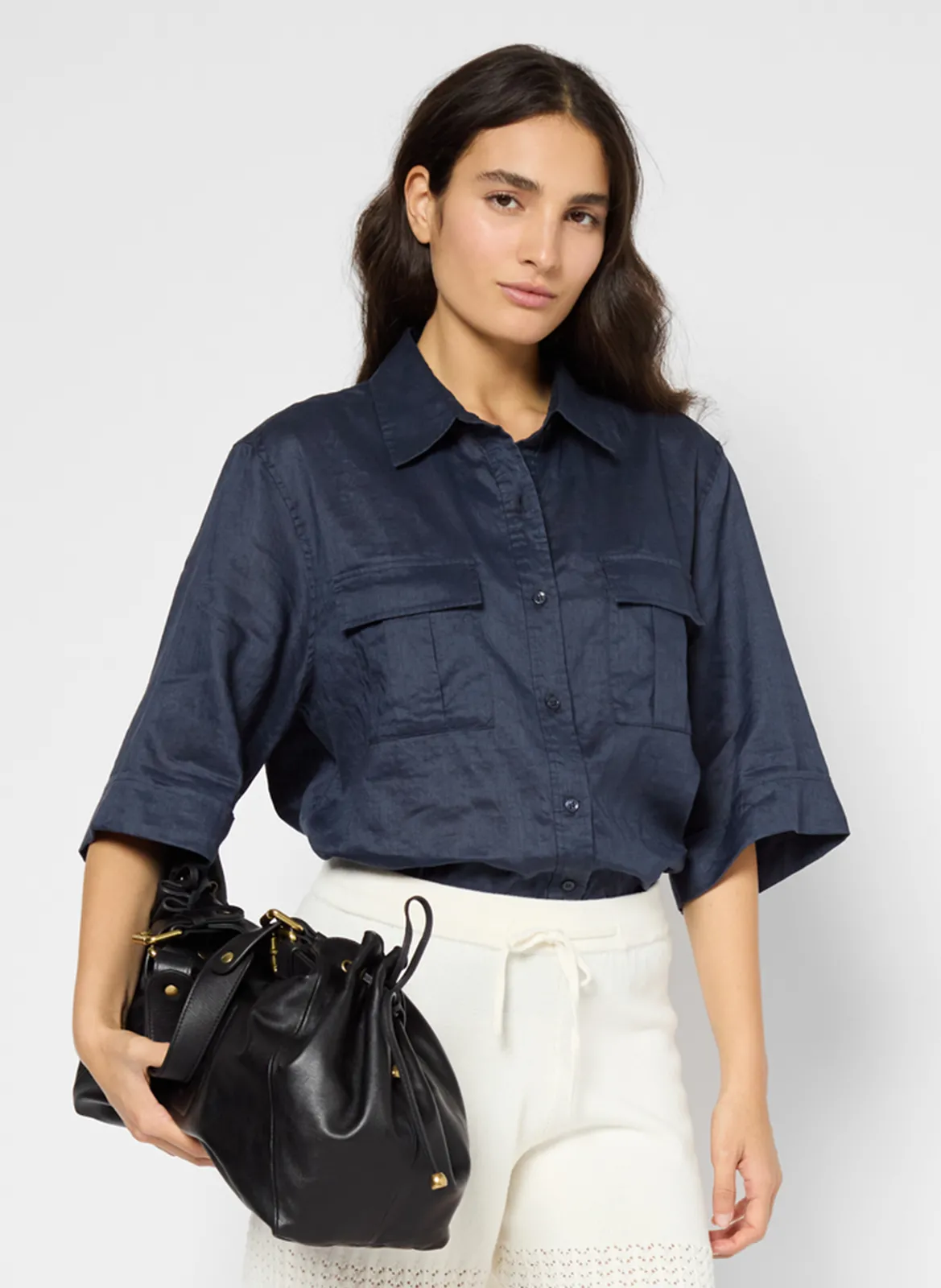 Bedrucktes Hemd mit klassischem Kragen Blau UDALINE