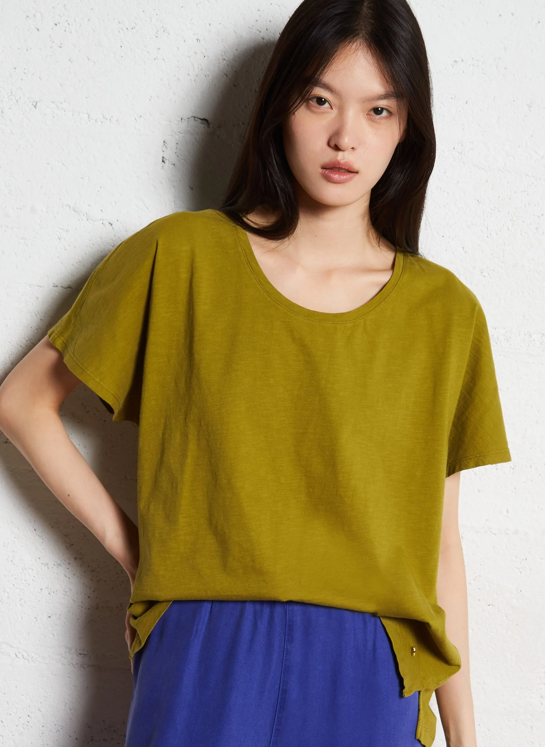 Baumwoll-Pullover mit Rundhalsausschnitt Grun ZAELY