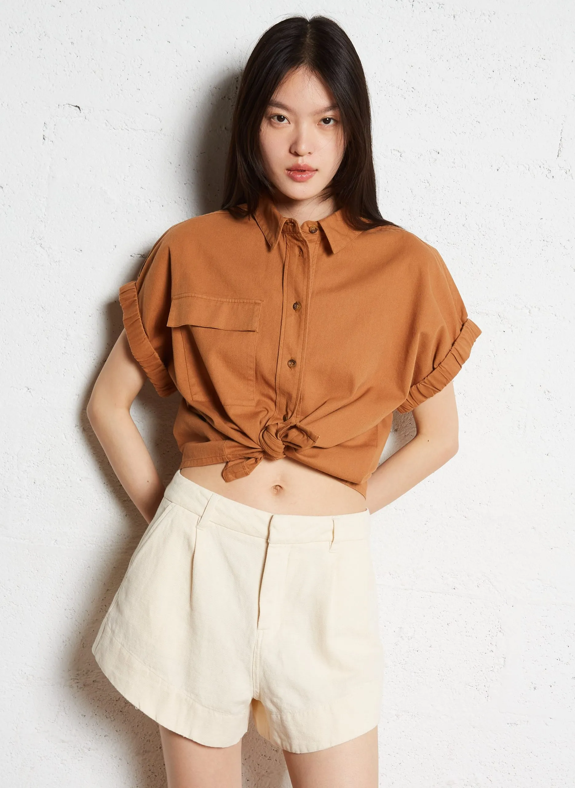 Baumwollbluse mit klassischem Kragen Braun PATTY