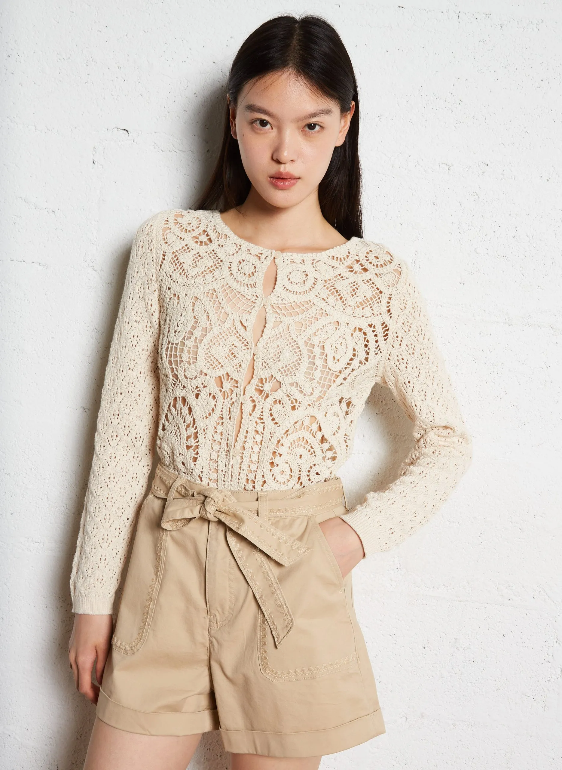 Ärmellose Jeansbluse mit klassischem Kragen Beige MAYLIN