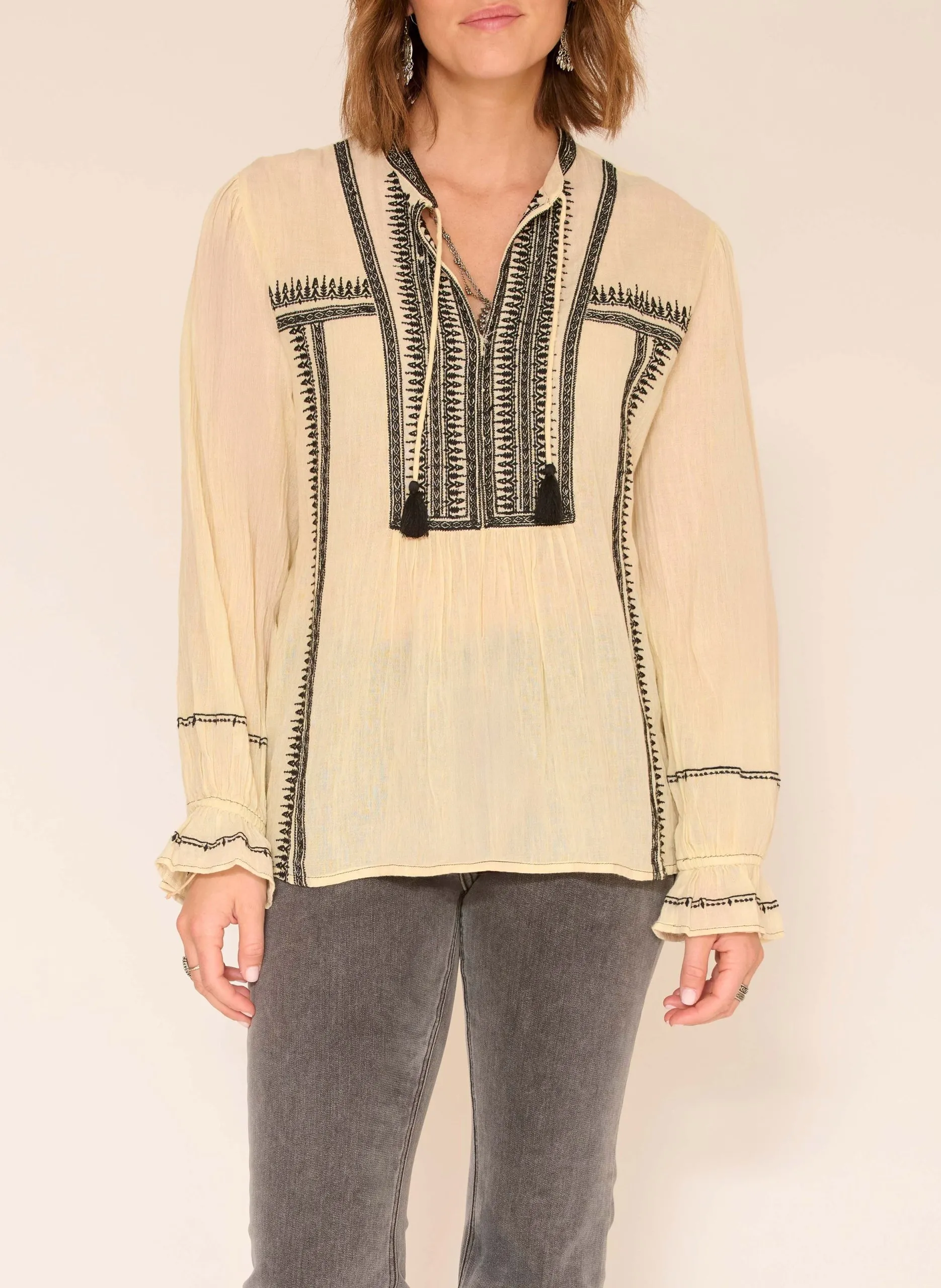 Weite Baumwollbluse Beige CALEIDOSCOPE