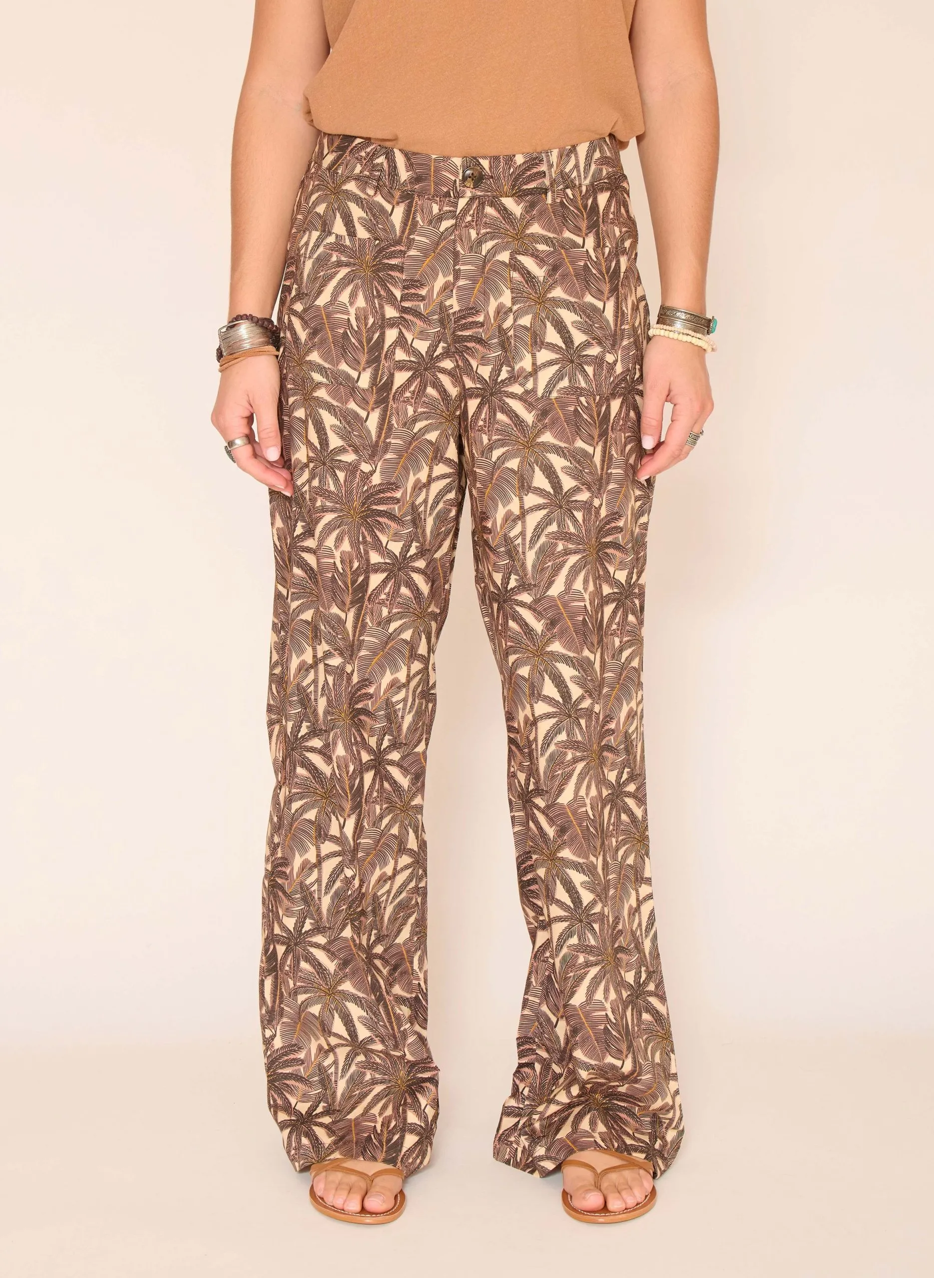 Bedruckte gerade Hose mit vorderen Taschen Beige PARINA