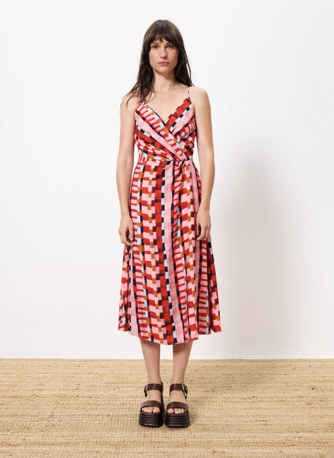 Ausgestelltes Midikleid mit Print Rot AELIG