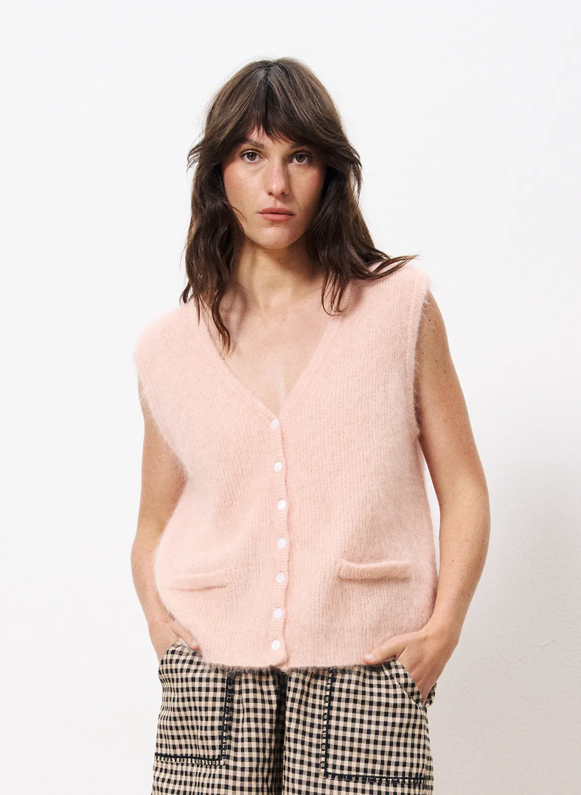 Ärmelloser Cardigan mit V-Ausschnitt Rosa MELIZA