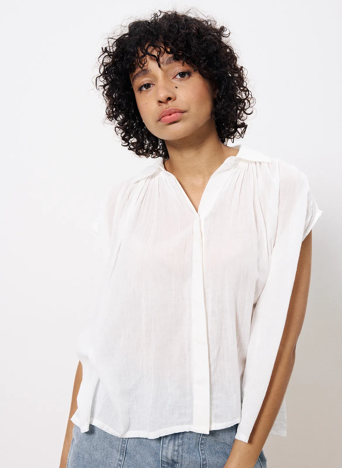 Ärmellose Knopfbluse Weiss PRICILLE