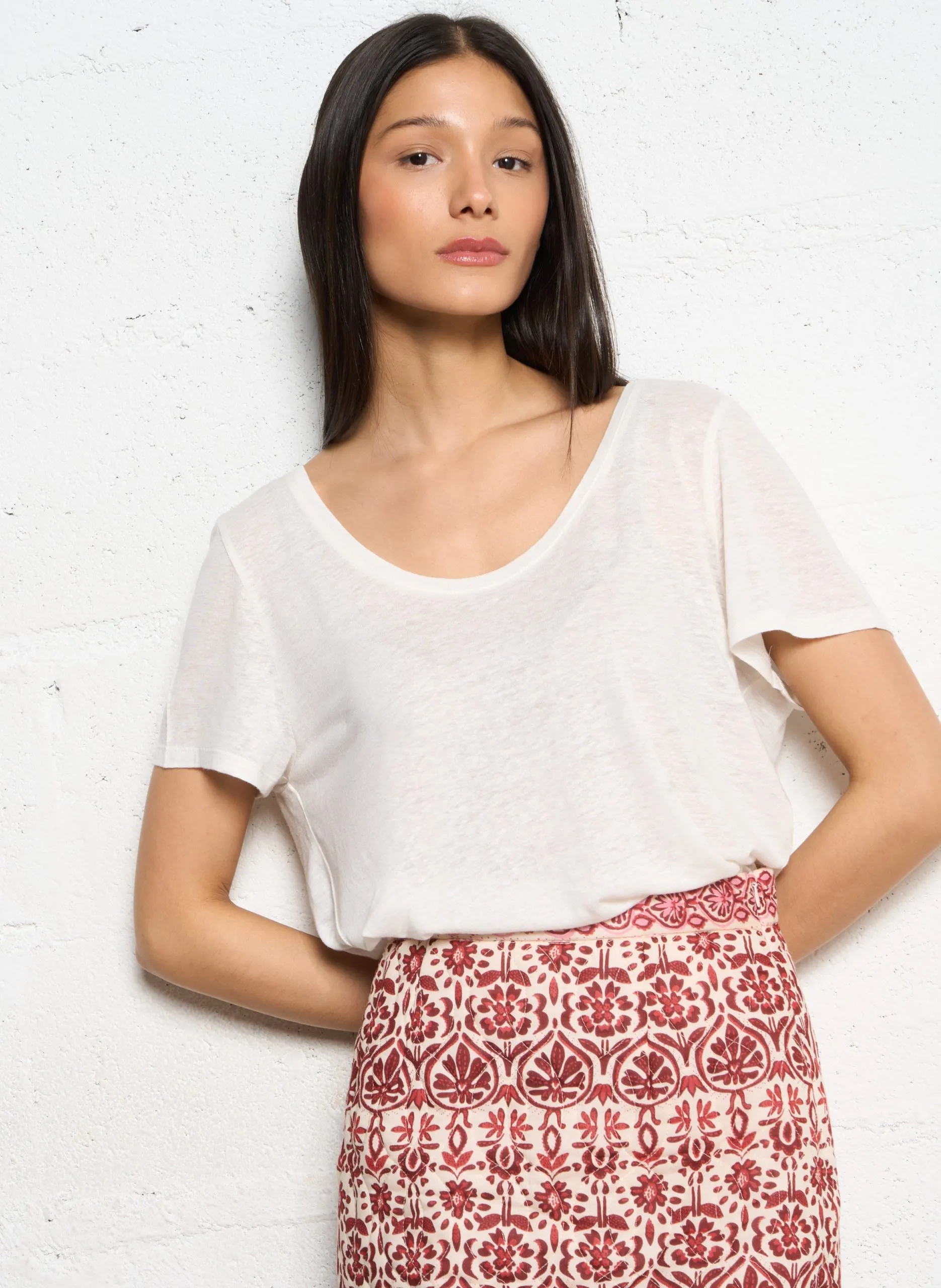 Rundhals-T-Shirt aus Leinen-Mix Beige TIA