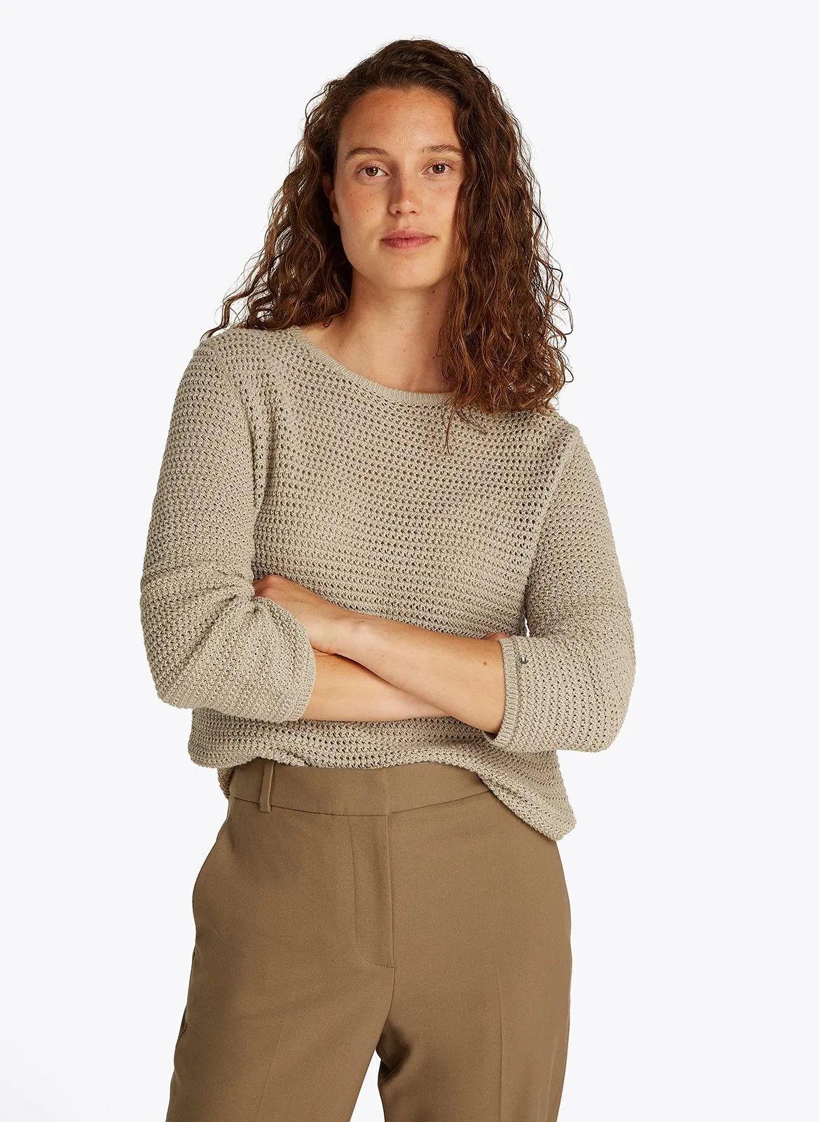 Durchbrochener Pullover aus Bio-Baumwolle Khaki