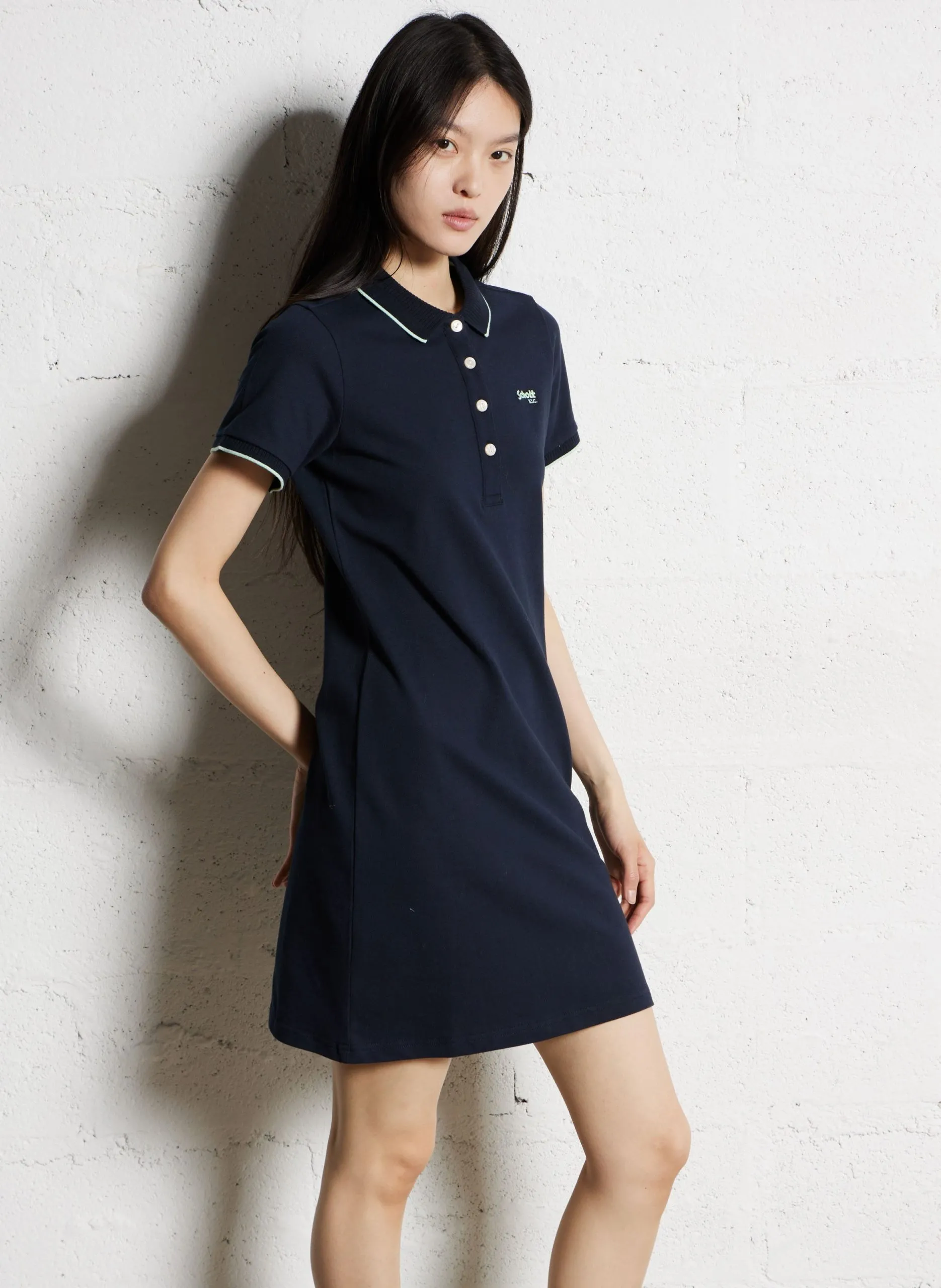 Gerade geschnittenes Kurzkleid aus Baumwoll-Mix Blau