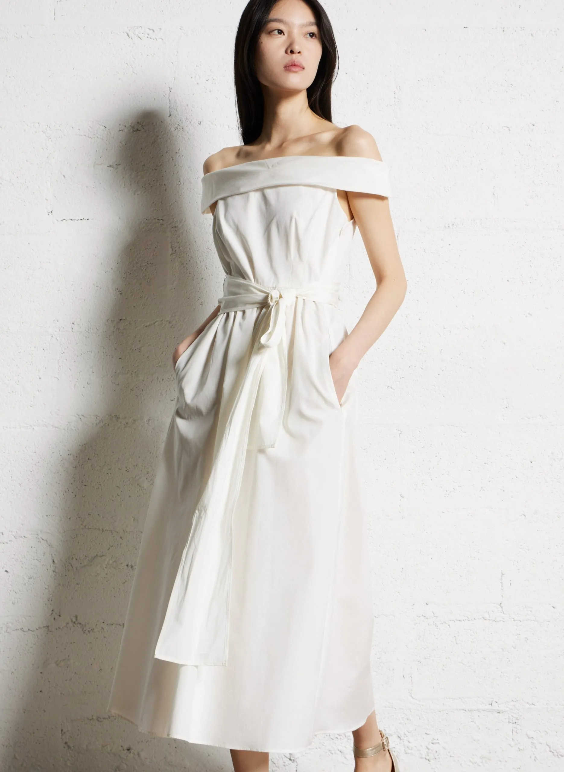 Langes Baumwollkleid Weiss PROSIT