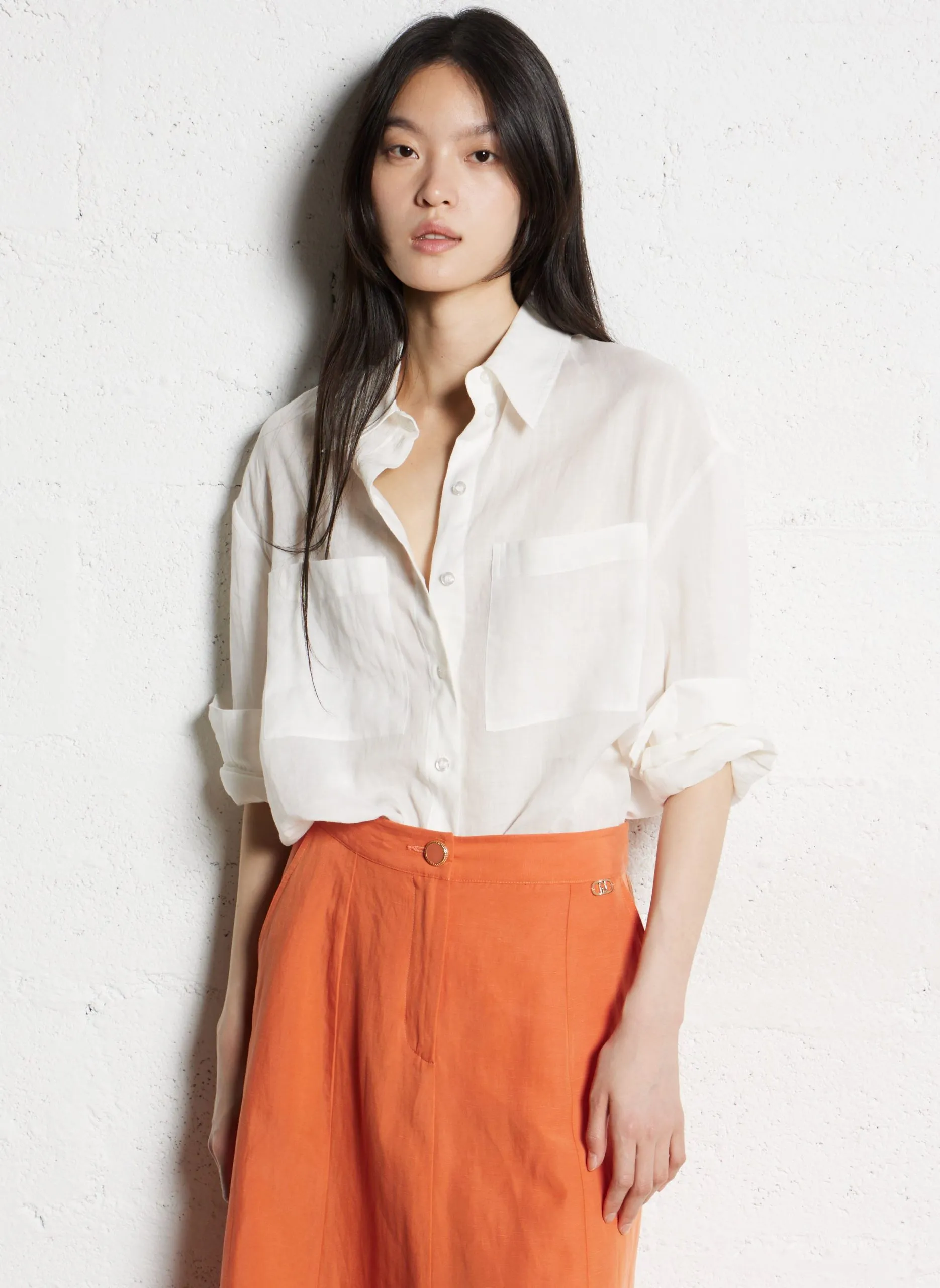 Bedruckte Oversize-Bluse mit 3/4-Ärmeln Weiss