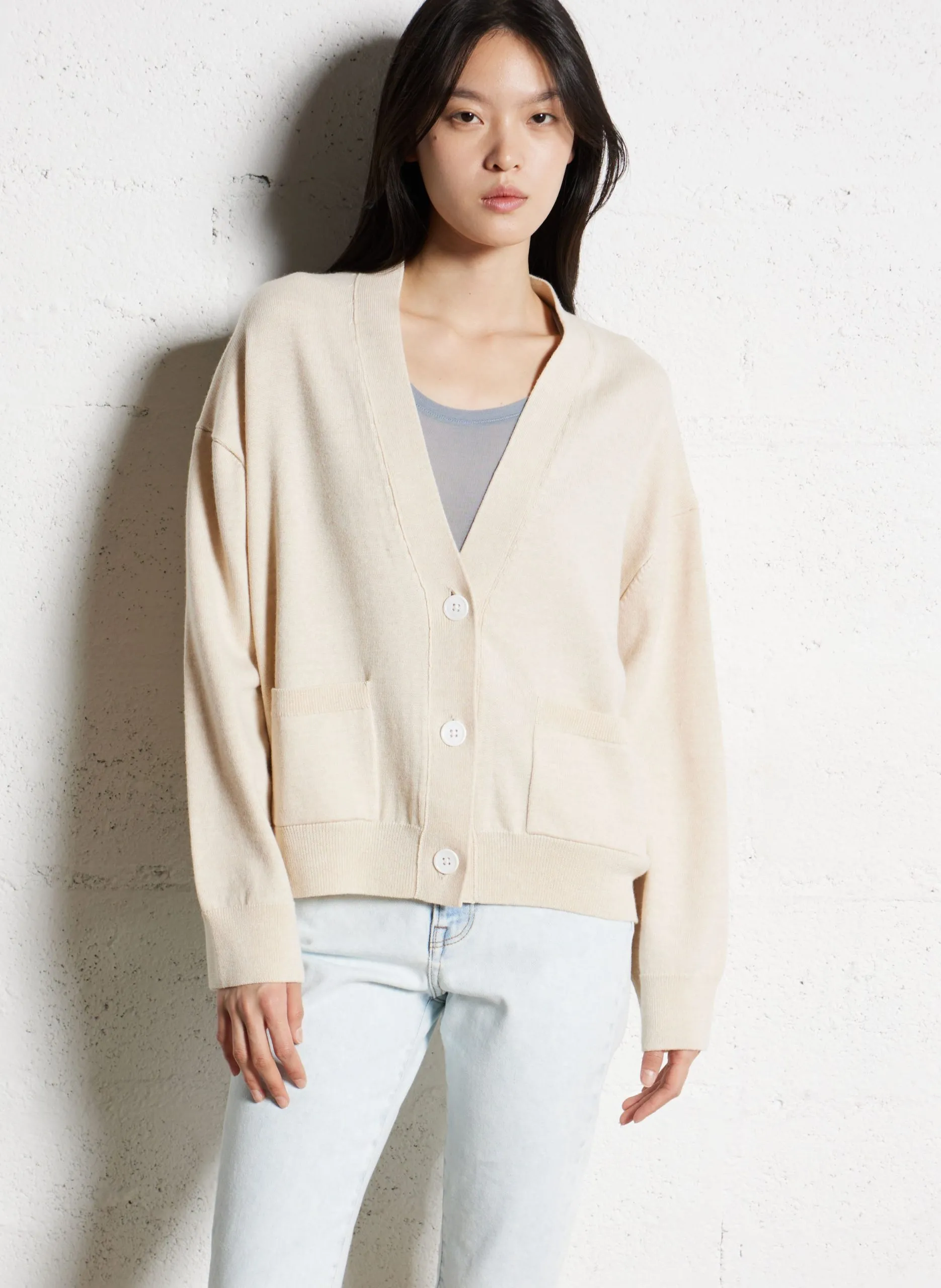 Oversize V-Ausschnitt Wollmischung Weste Beige GAKKIN