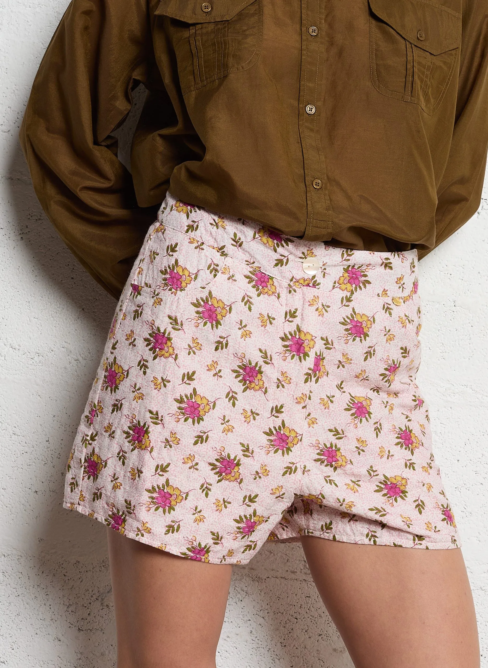 Gerade geschnittene Baumwollshorts mit Print Rosa PADA