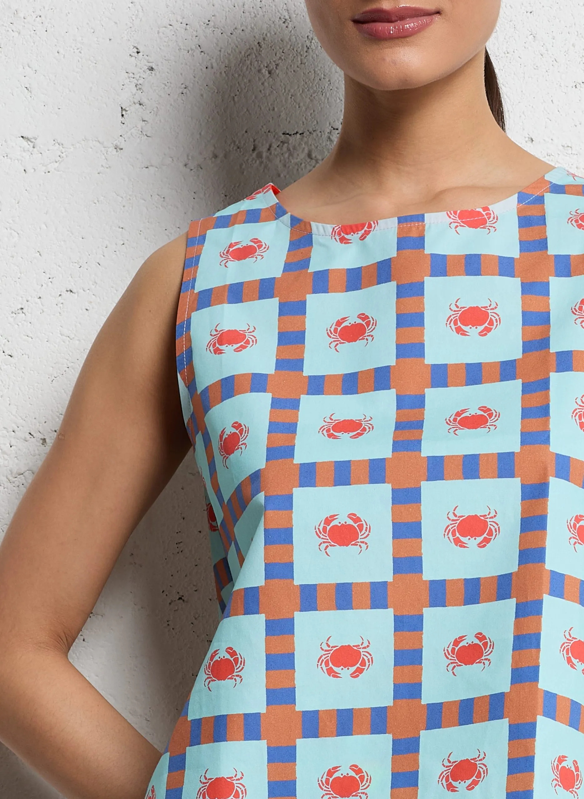 Gerade geschnittenes Rundhals-Top aus Baumwolle mit Print Blau ANA