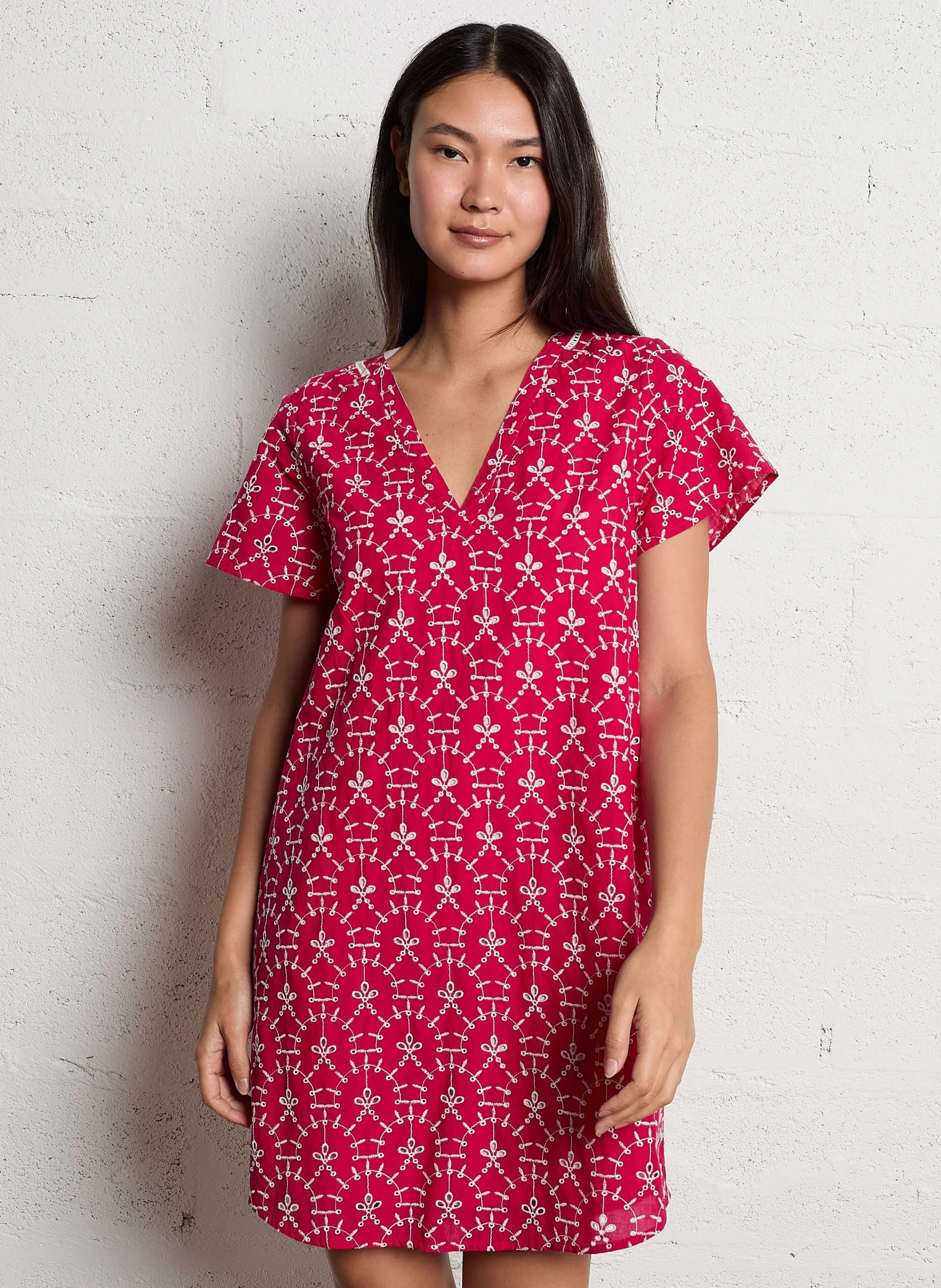 Ärmelloses Midikleid aus Baumwolle, gerader Schnitt Rot REKO