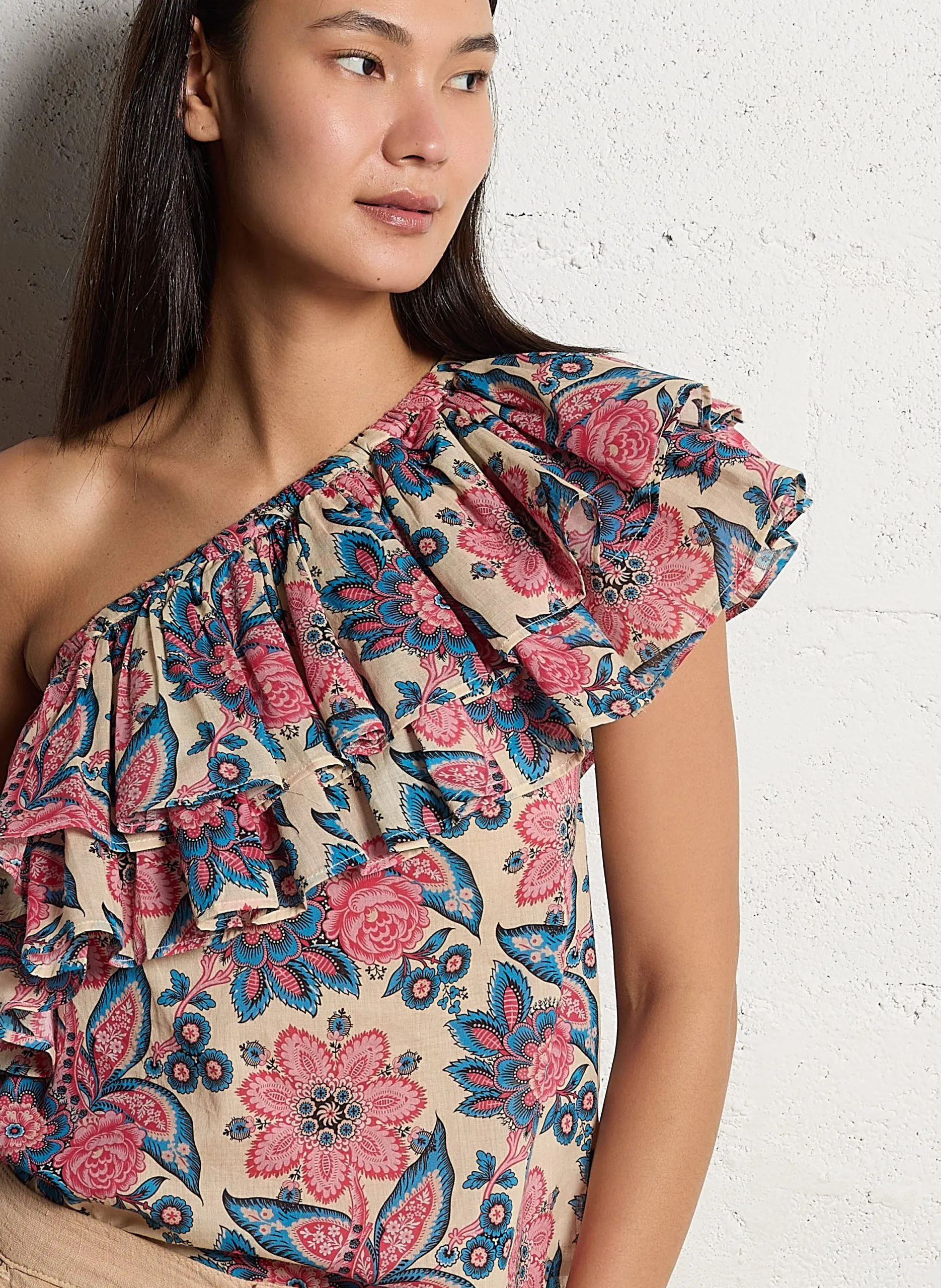 Asymmetrisches Top aus Baumwolle Blau TIMEO