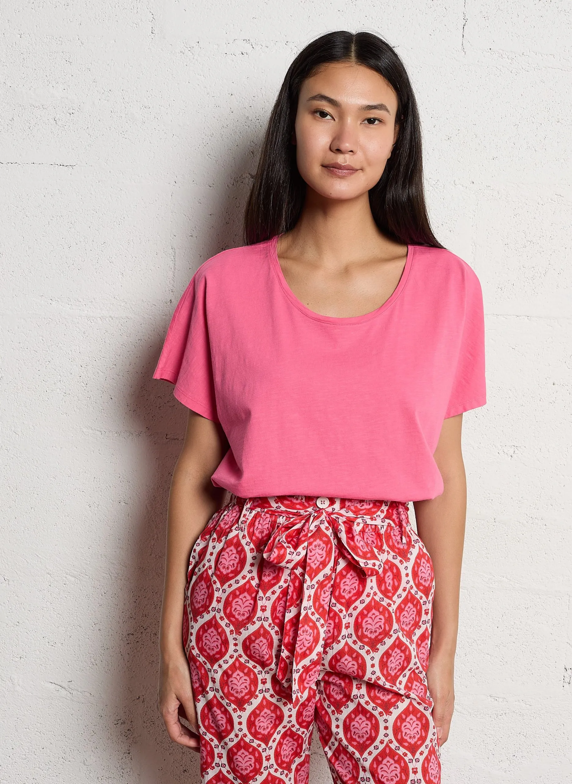 Baumwoll-Pullover mit Rundhalsausschnitt Rosa ZAELY