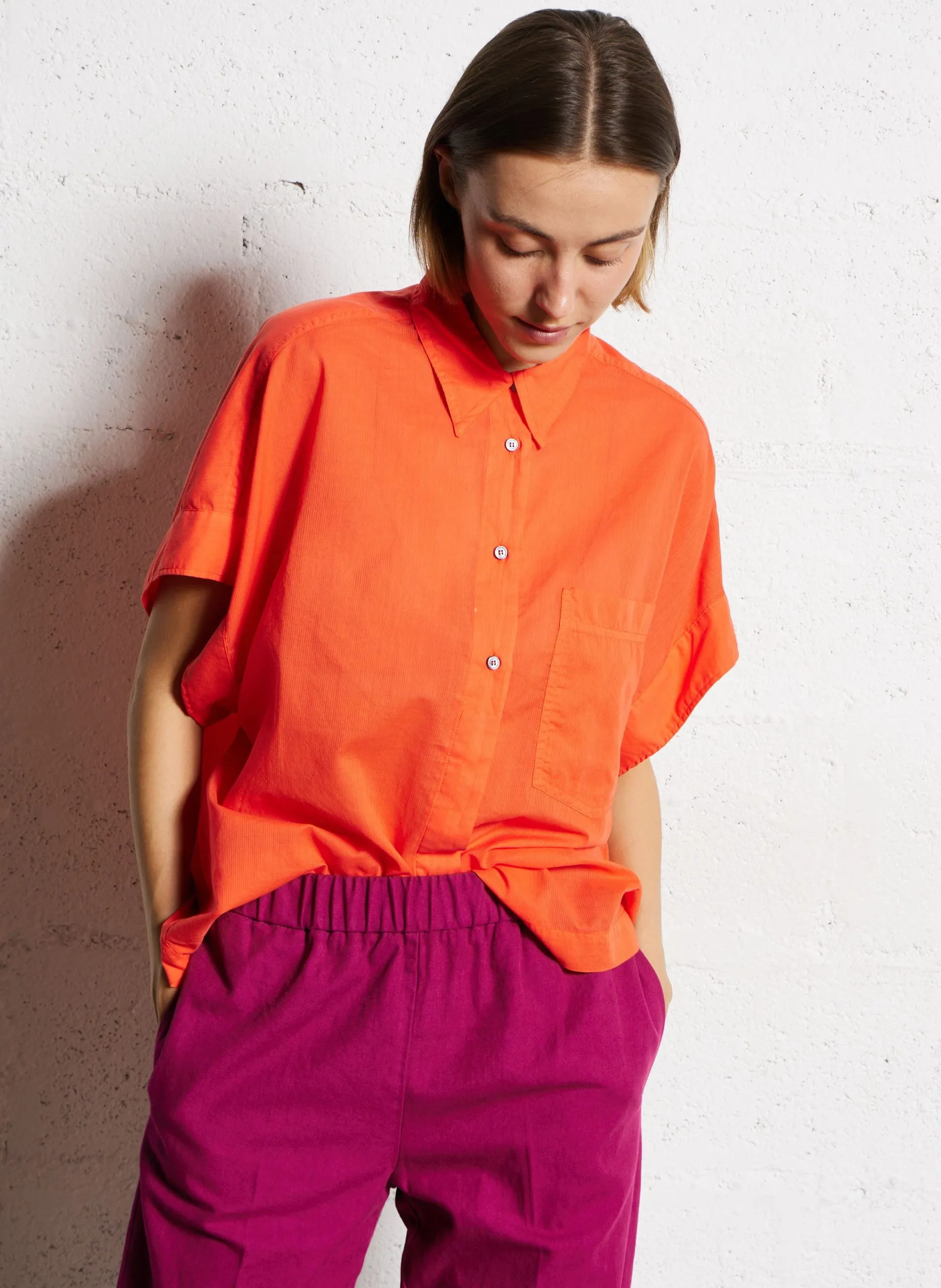 Gestreiftes Oversize-Hemd Rot