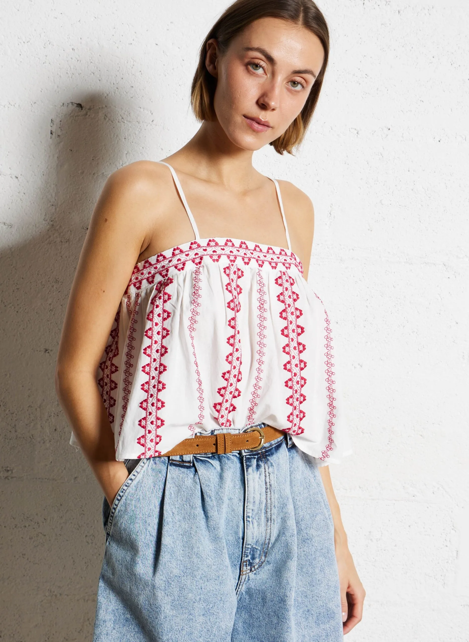 Baumwoll-Top mit eckigem Ausschnitt Rosa