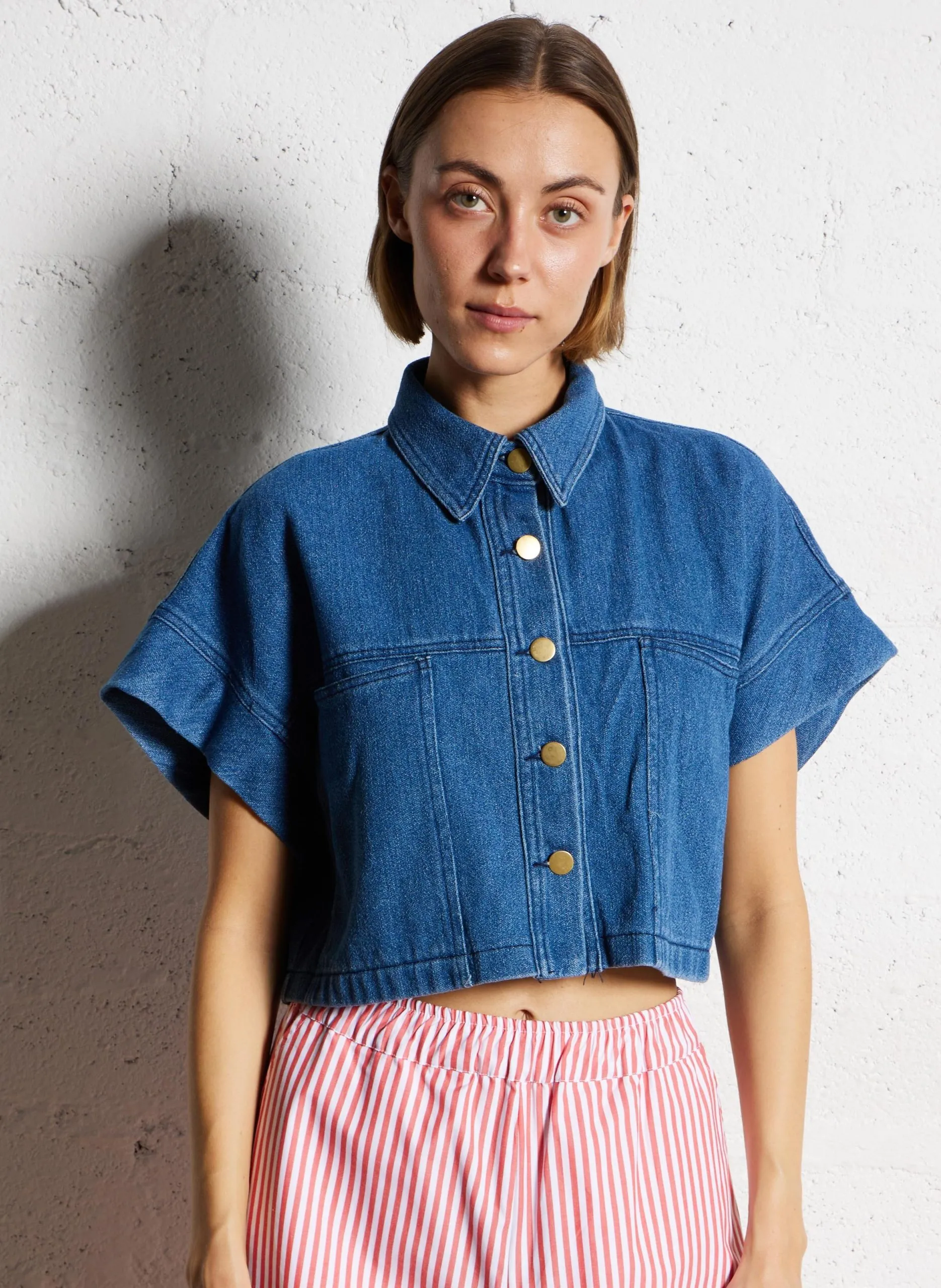 Hemd mit klassischem Kragen aus Baumwoll-Denim-Mischung Blau