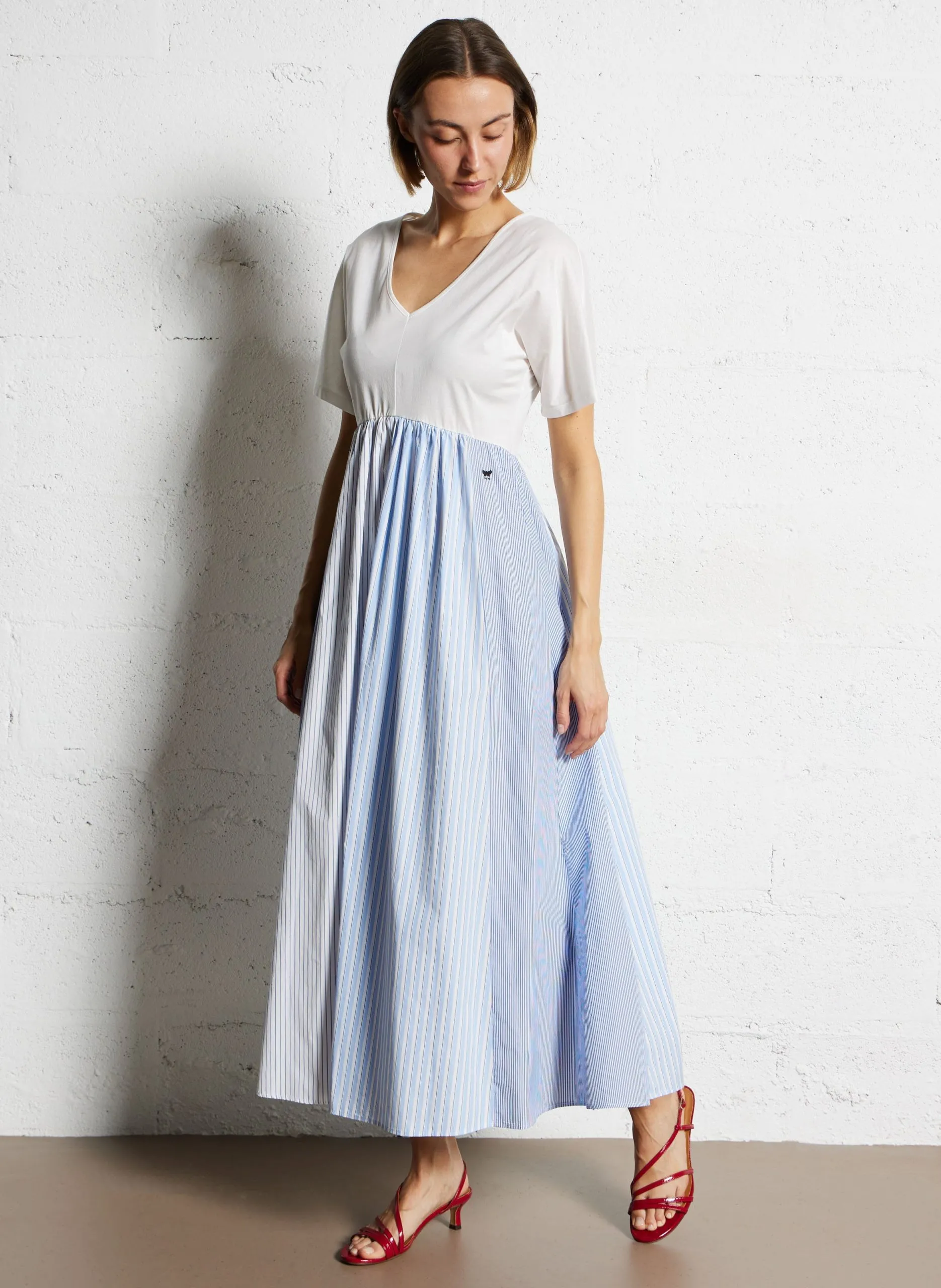 Midi-A-Linie-Kleid in Bicolor Weiss BRONZO