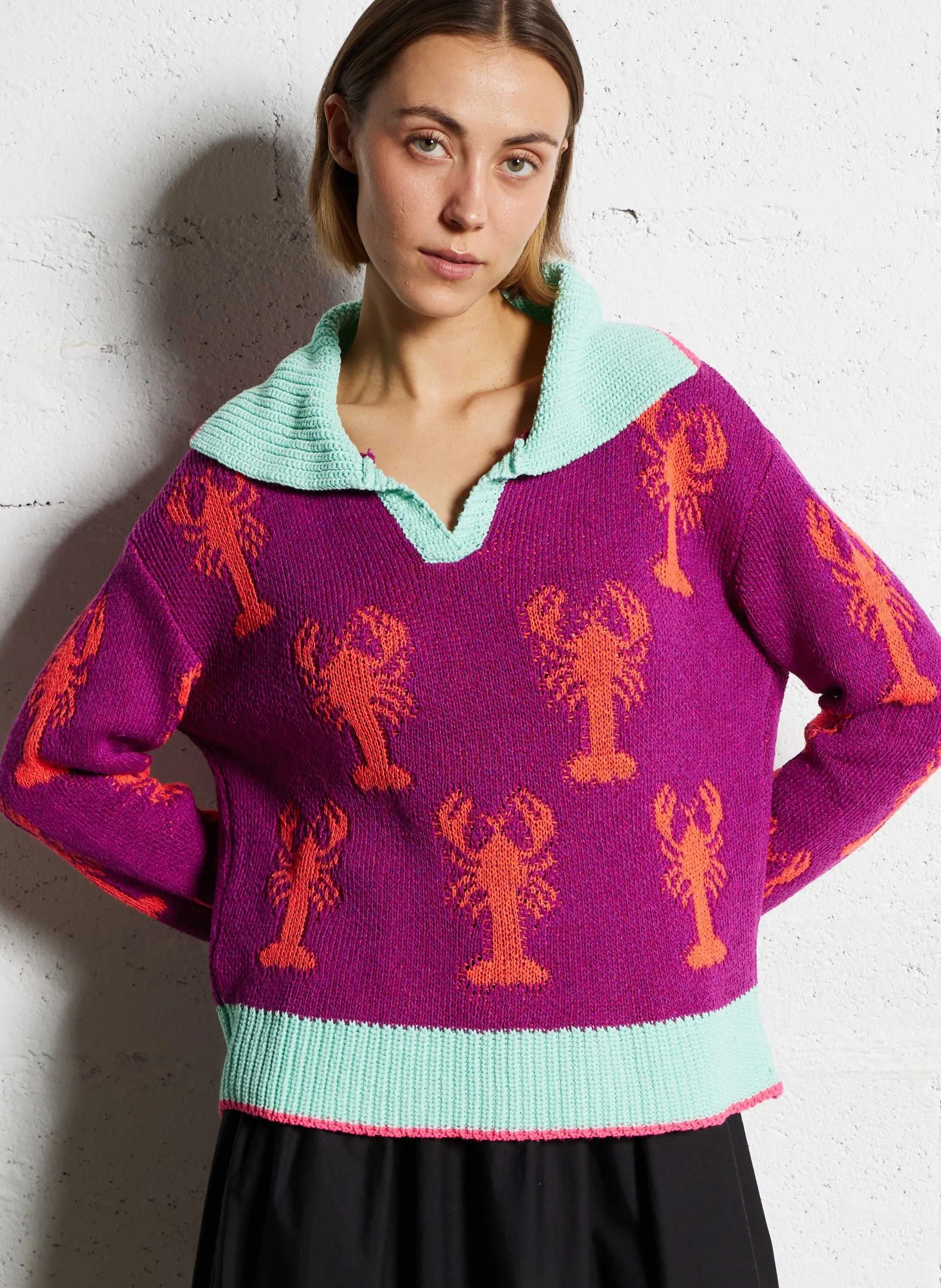 Oversized-Pullover aus Baumwoll-Mix Violett LOBSTER