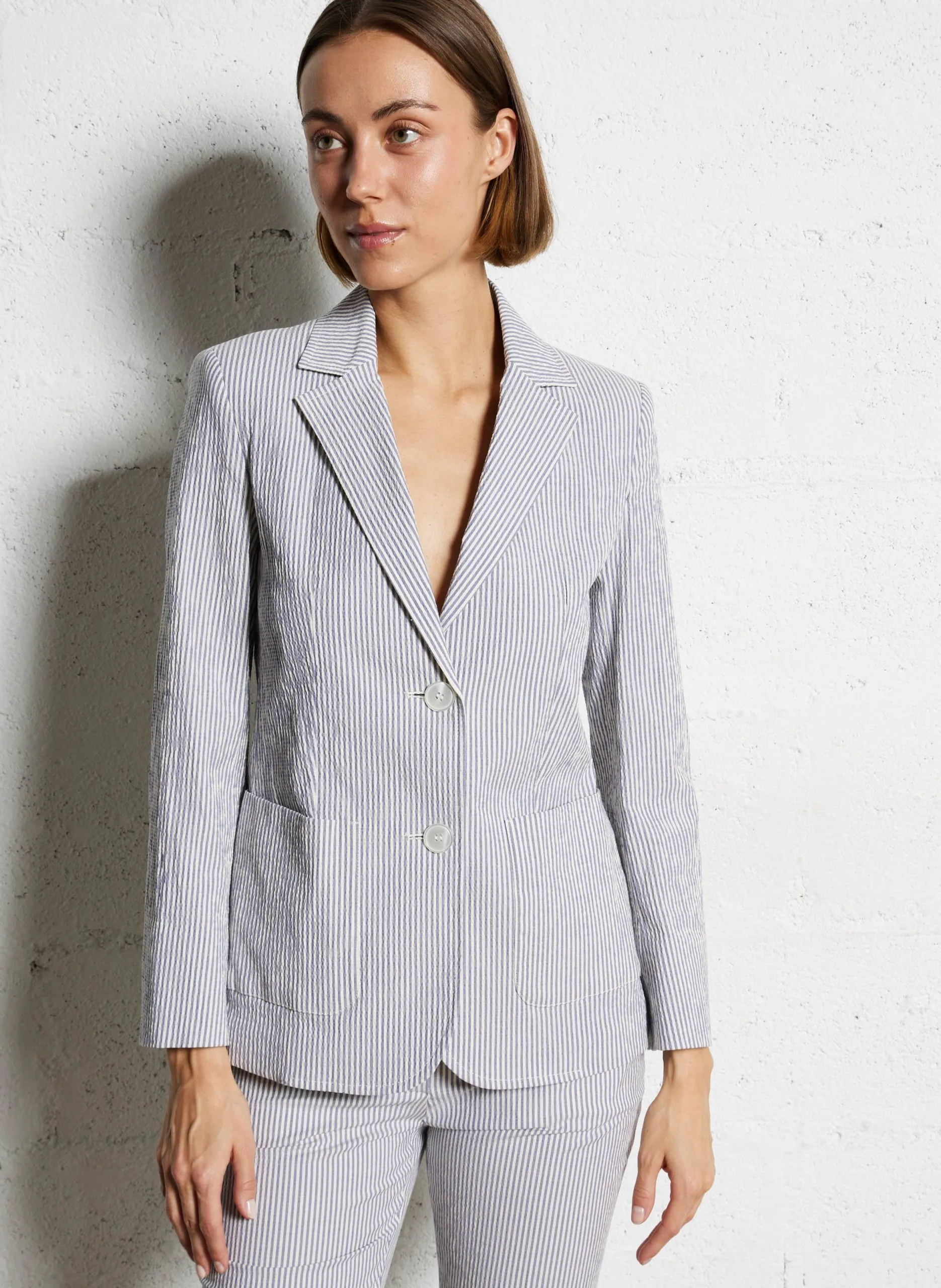 Taillierter Blazer aus Baumwoll-Mix Blau ALETTA