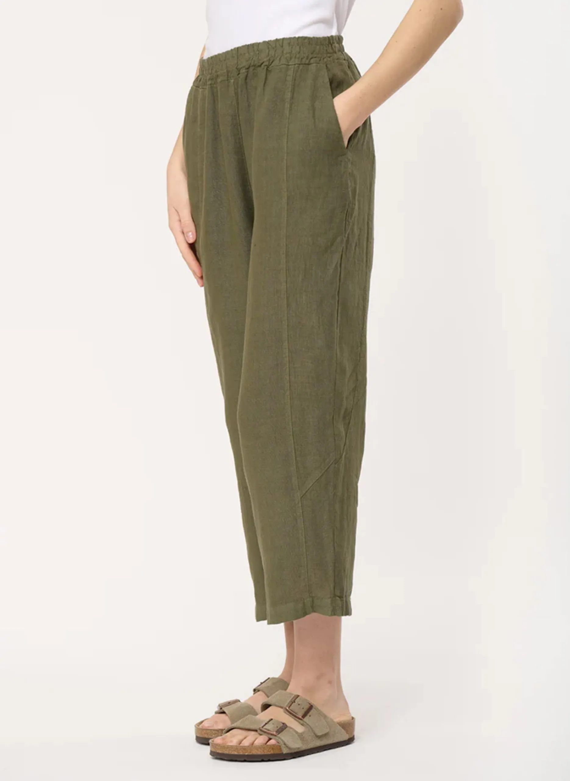 Gerade geschnittene 7/8-Hose aus Leinen Grun